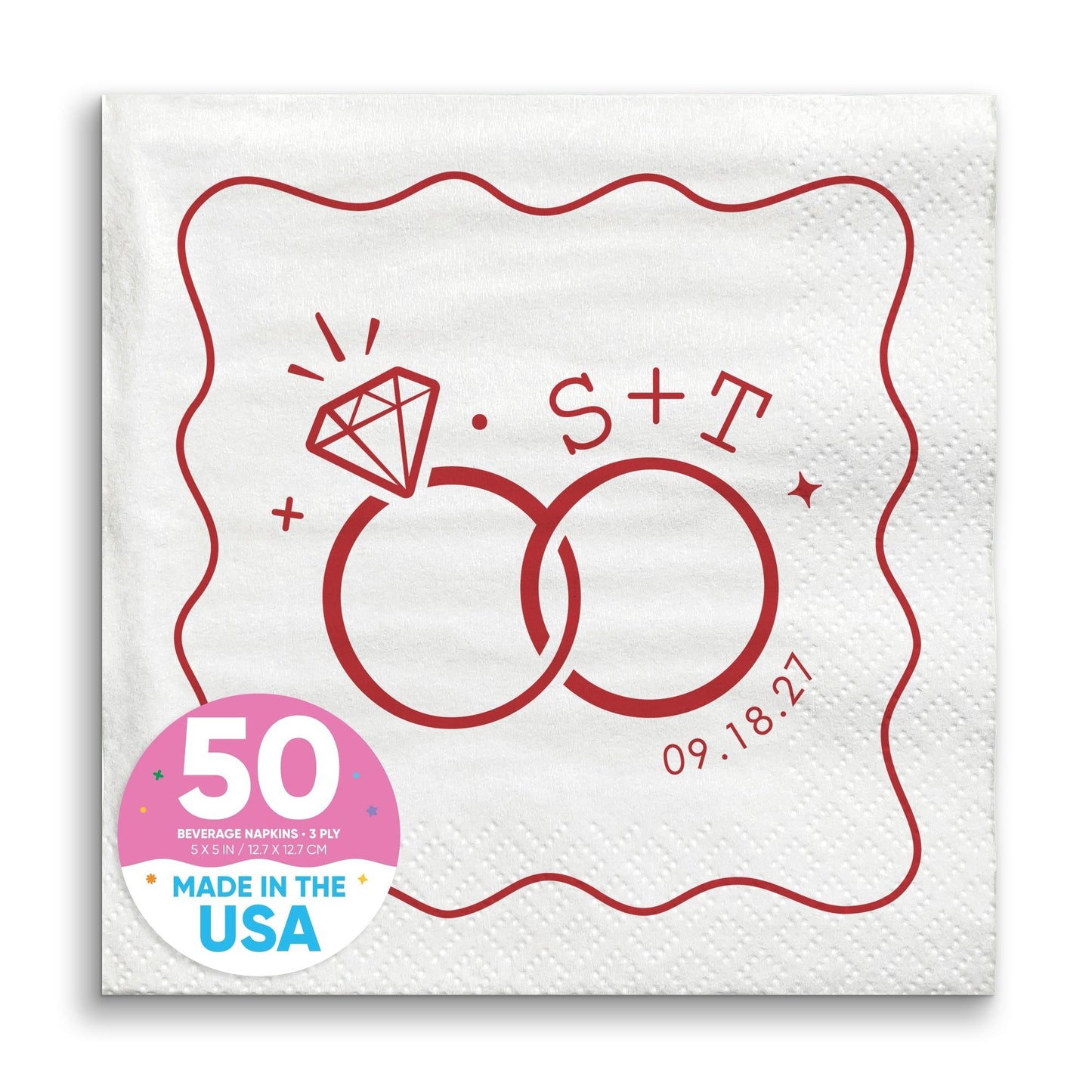 Custom Text - Cherry Red Wedding Rings Napkins