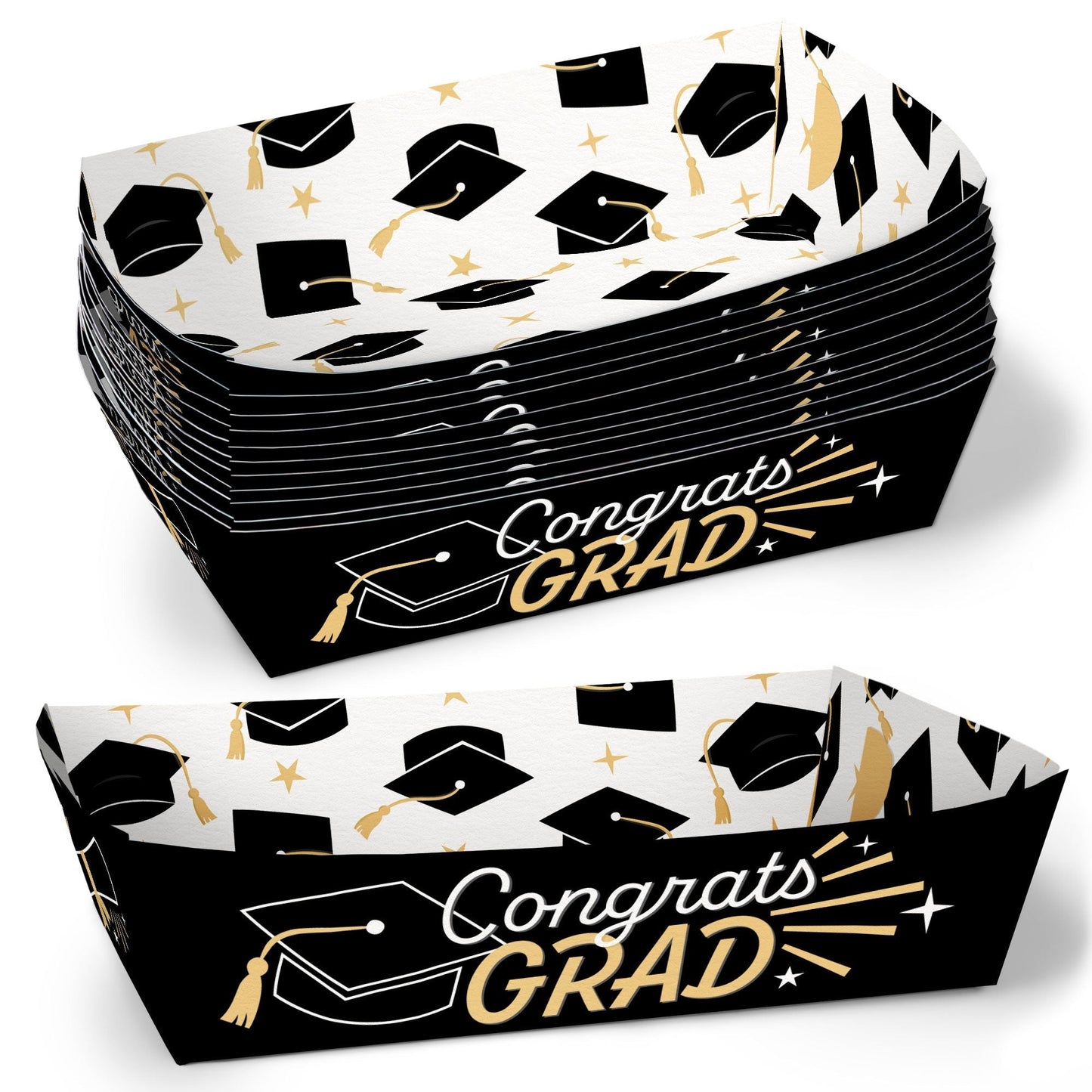 Black and Gold Graduation Paper Food Trays