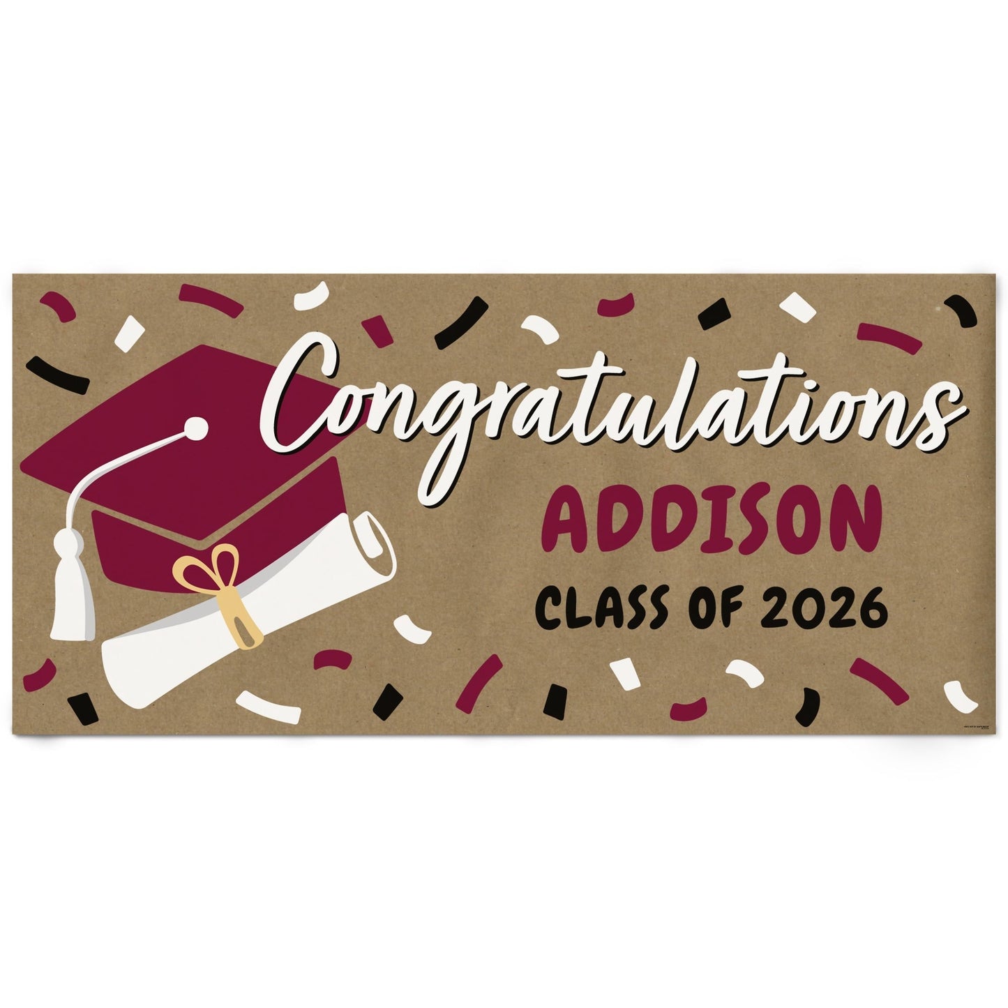 Custom Text Maroon Grad Kraft Banner