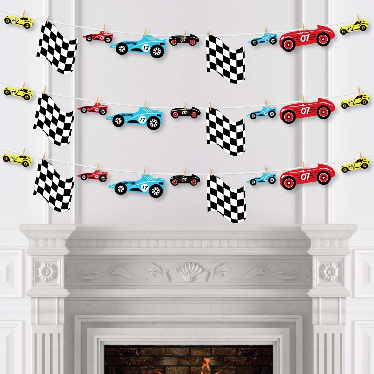 Let's Go Racing - Racecar - Race Car Birthday Party or Baby Shower DIY Decorations - Clothespin Garland Banner - 44 Pieces