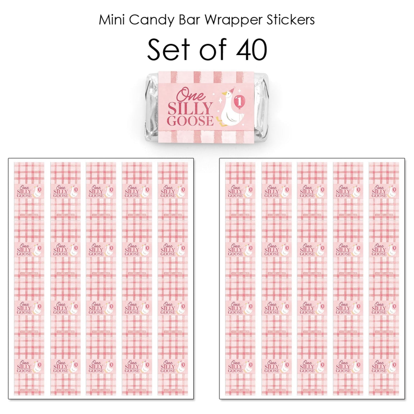 One Silly Goose Pink Mini Candy Bar Wrapper Stickers - 40 Ct