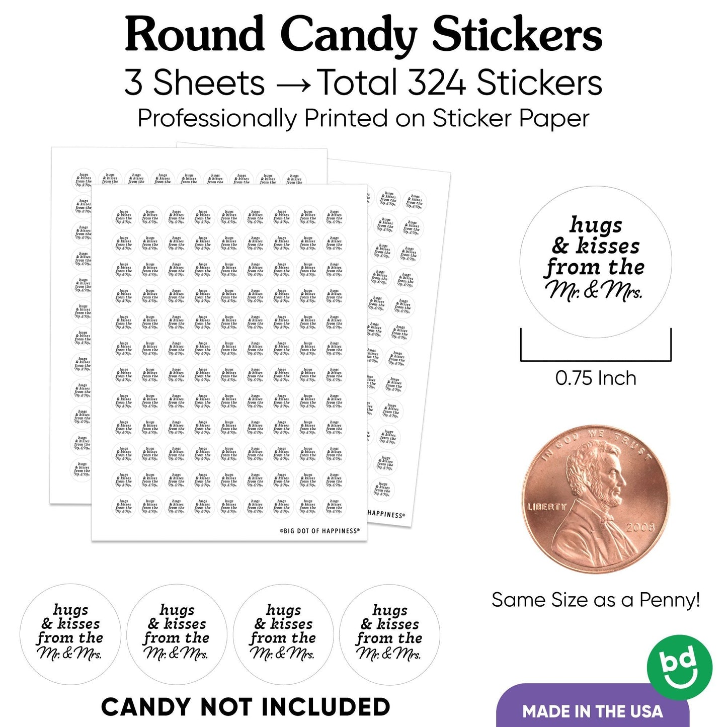 Mr. & Mrs. Wedding Candy Stickers - 324 Ct