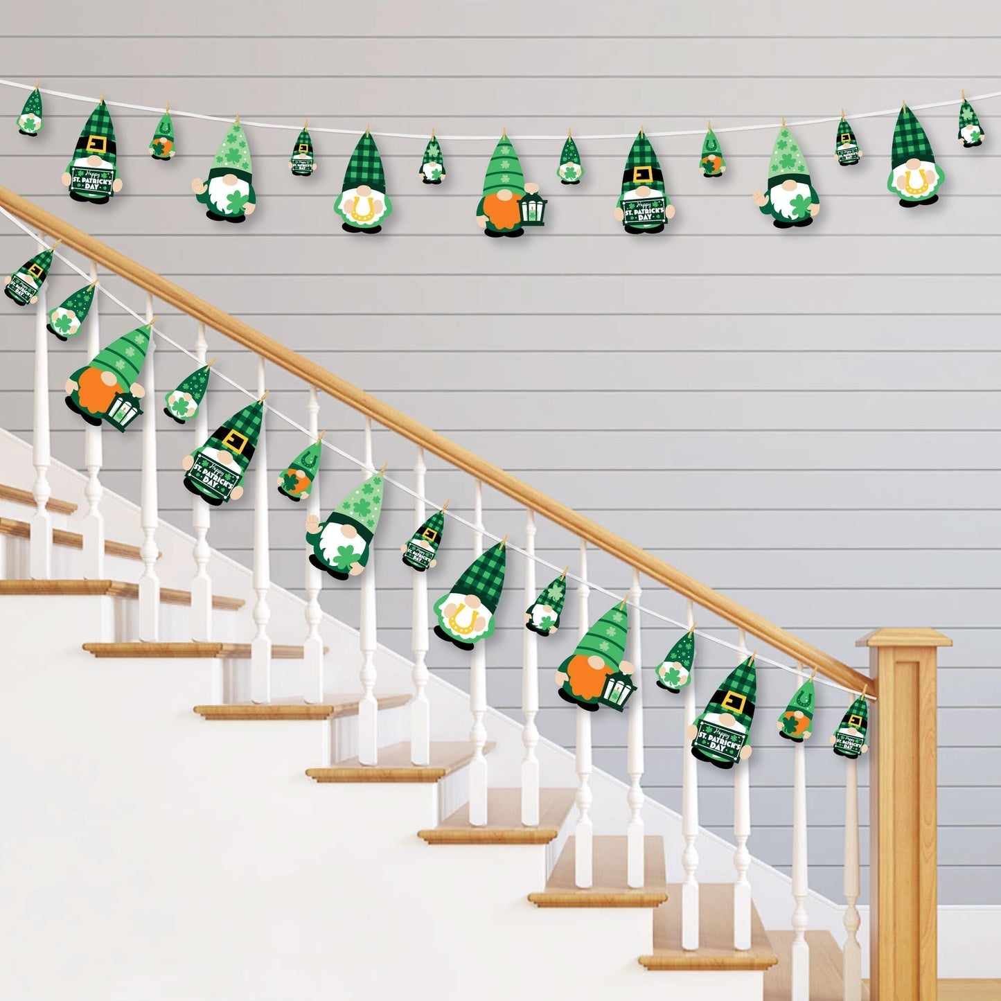 Irish Gnomes - St. Patrick's Day Party DIY Decorations - Clothespin Garland Banner - 44 Pieces