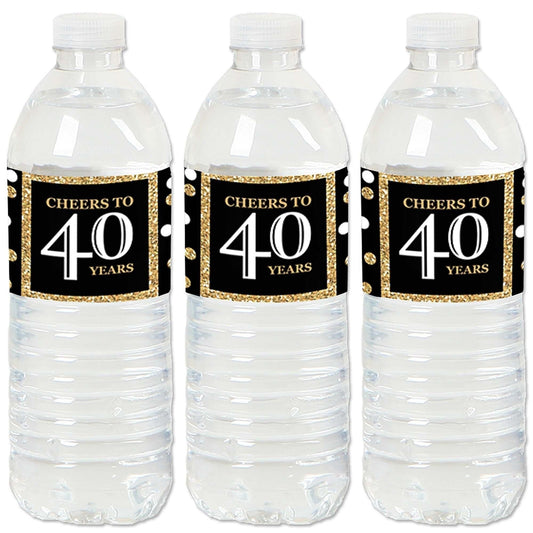Adult 40th Birthday - Gold - Birthday Party Water Bottle Sticker Labels - Set of 20