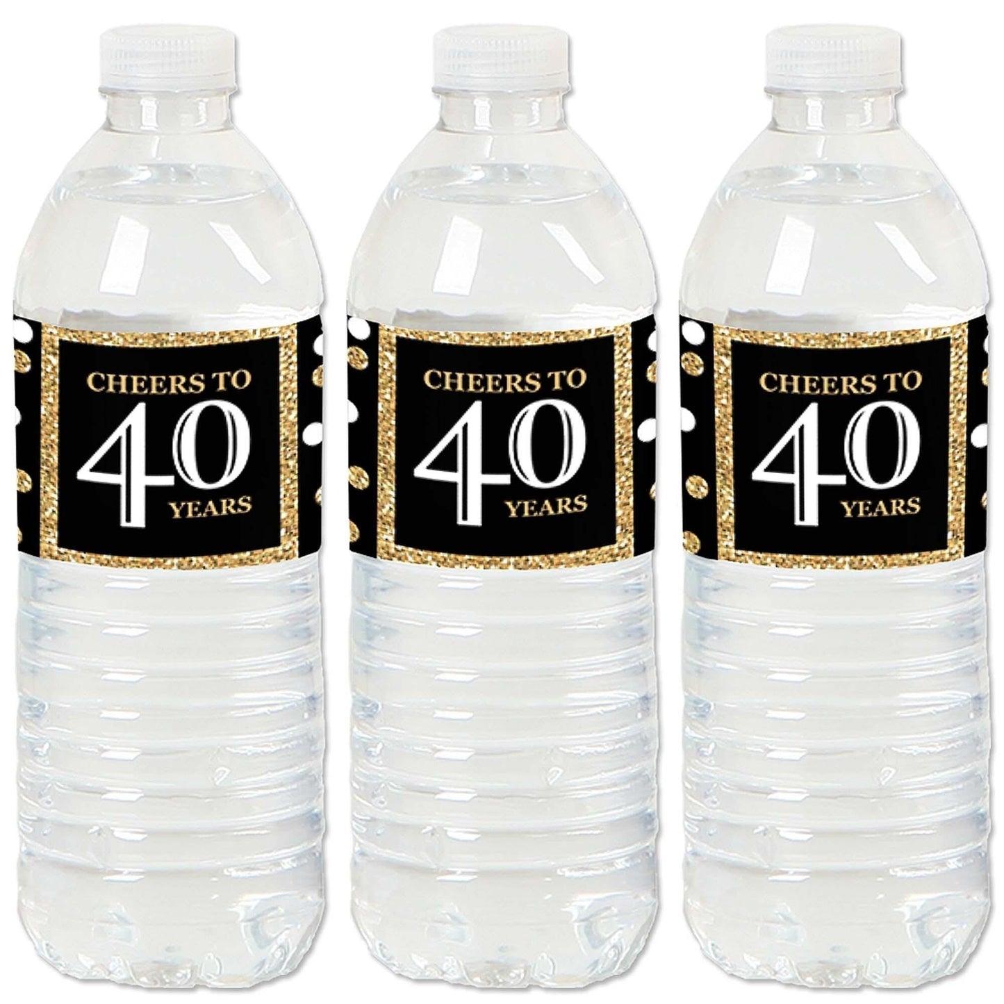 Adult 40th Birthday - Gold - Birthday Party Water Bottle Sticker Labels - Set of 20