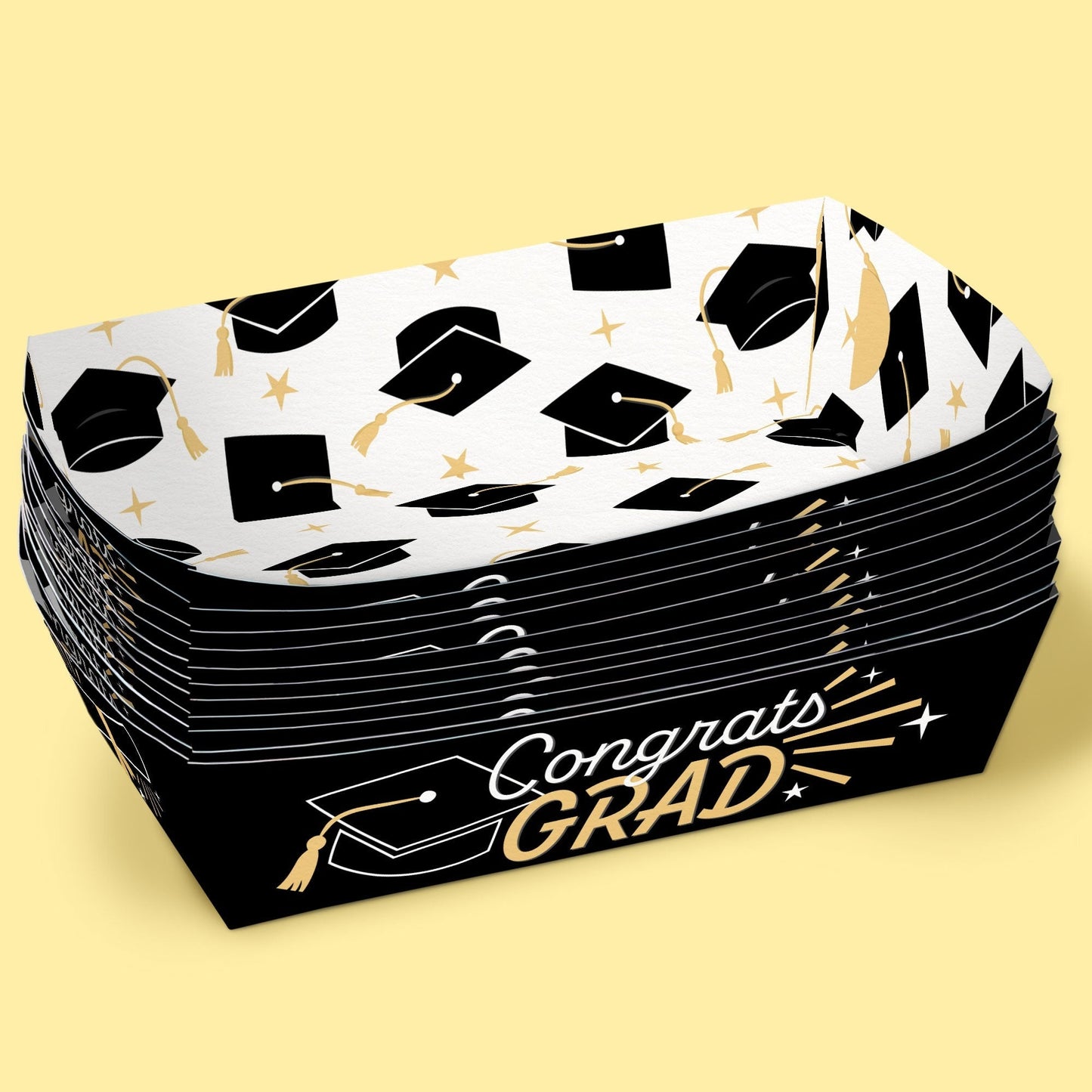 Black and Gold Graduation Paper Food Trays