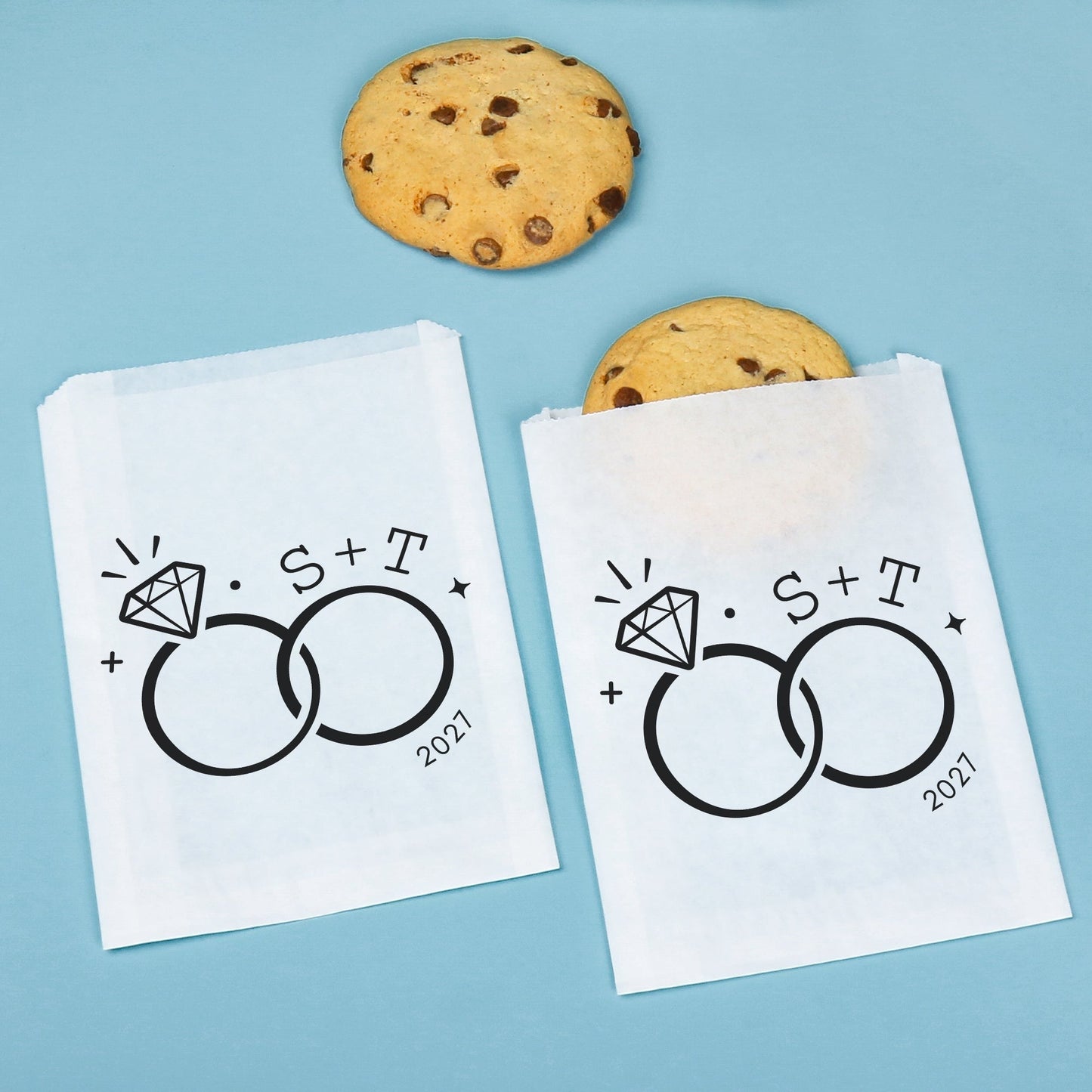 Custom Text Paper Treat Bags - Wedding Rings