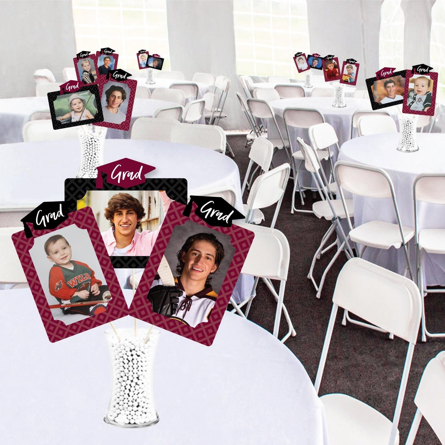 Maroon Grad - Best is Yet to Come - Graduation Party Picture Centerpiece Sticks - Photo Table Toppers - 15 Pieces