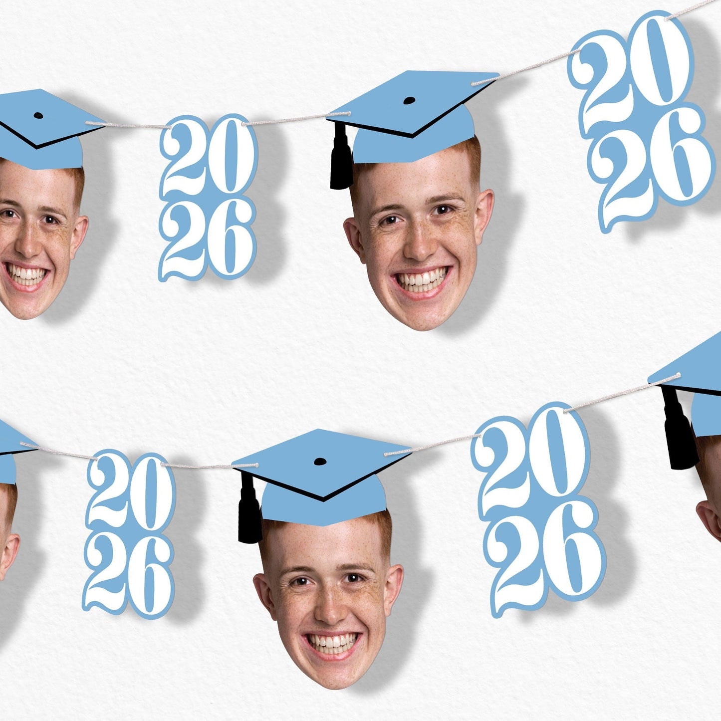 Custom Face Light Blue Graduation Garland Banner