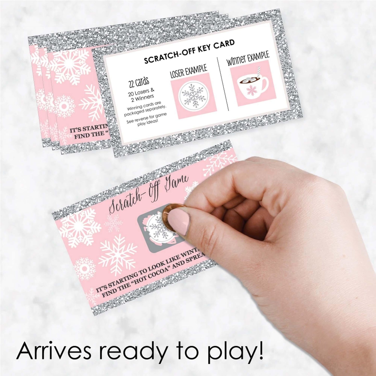 Pink Winter Wonderland - Holiday Snowflake Birthday Party and Baby Shower Game Scratch Off Cards - 22 Count