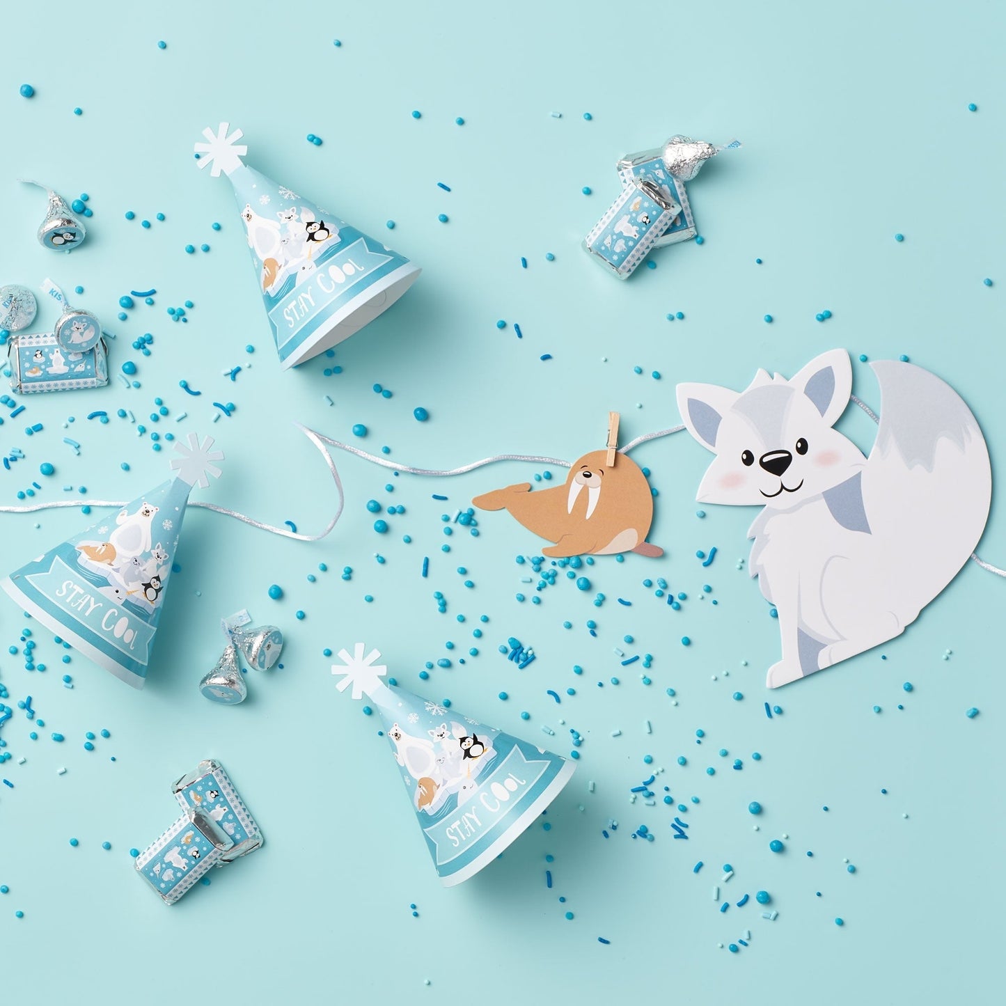 Arctic Polar Animals - Winter Baby Shower or Birthday Party DIY Decorations - Clothespin Garland Banner - 44 Pieces