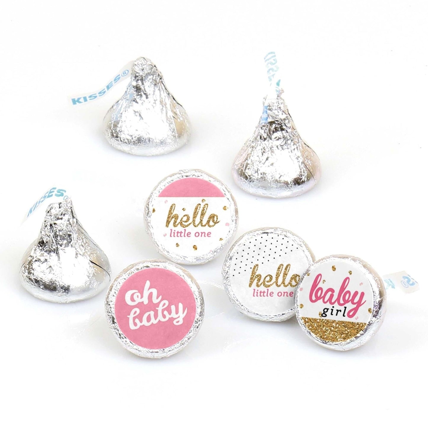 Hello Little One - Blue and Silver - Round Candy Labels Party Favors - Fits Hershey's Kisses - 108 ct