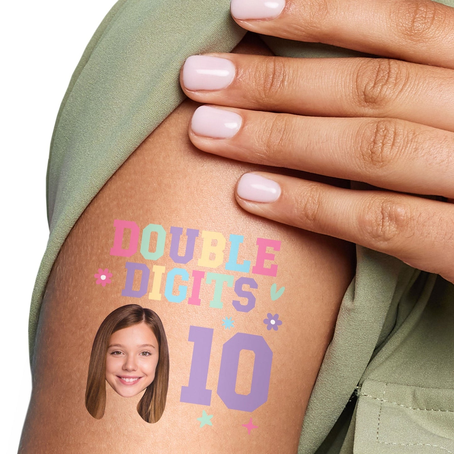 Custom Face Tattoo - Preppy 10th Birthday Girl - 12 Ct