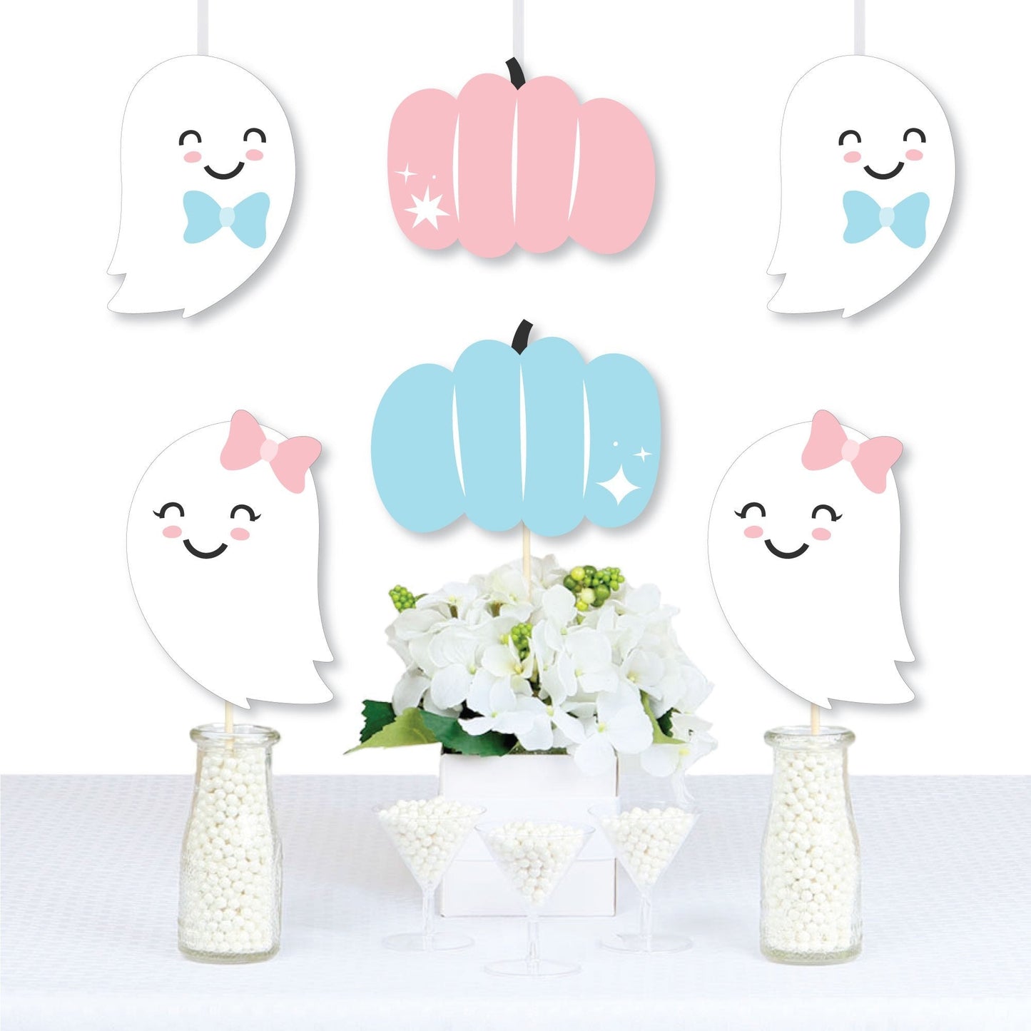 Boo-y or Ghoul - Ghost and Pumpkin Decorations DIY Halloween Gender Reveal Party Essentials - Set of 20
