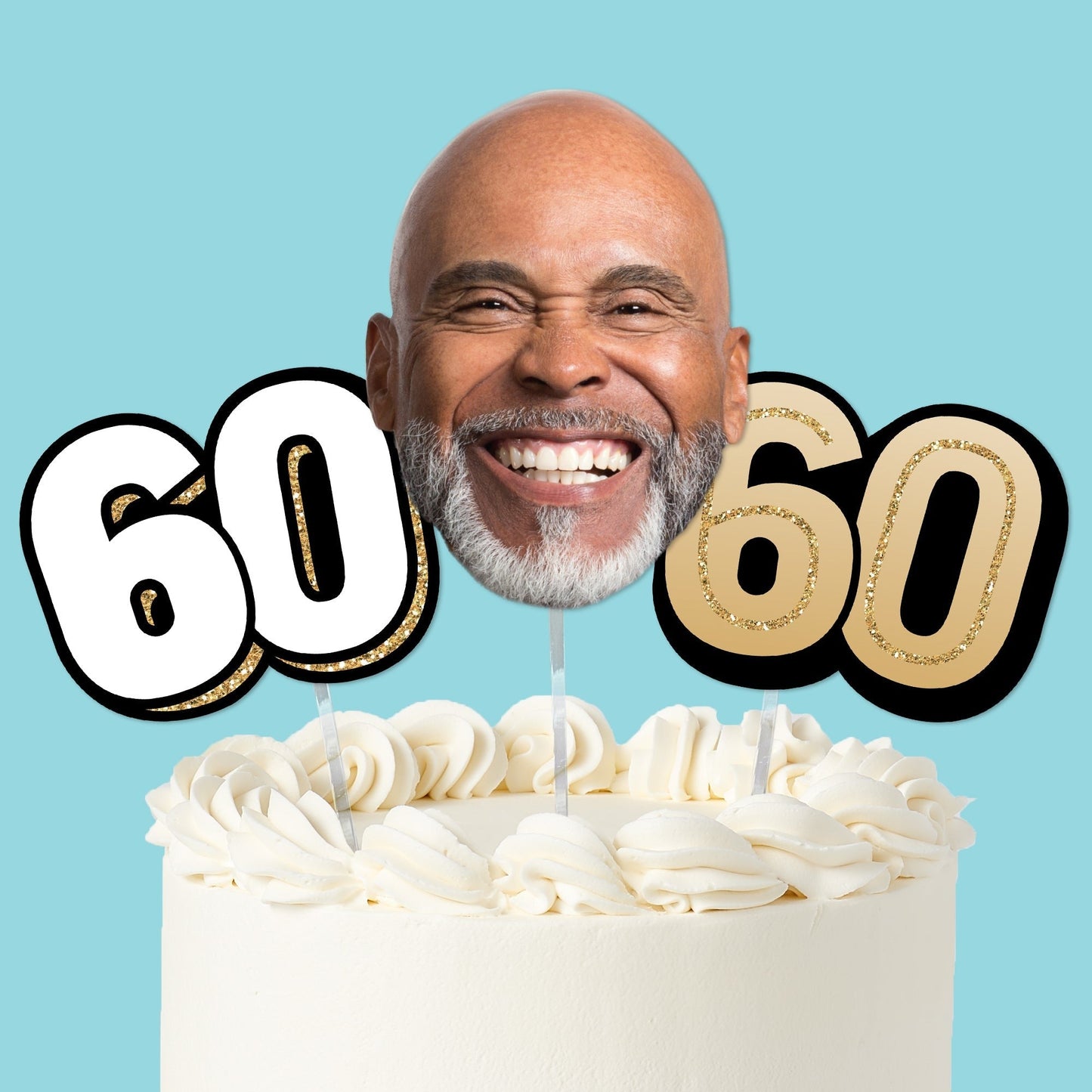 Custom Photo 60th Birthday Cake Topper - 3 Pc