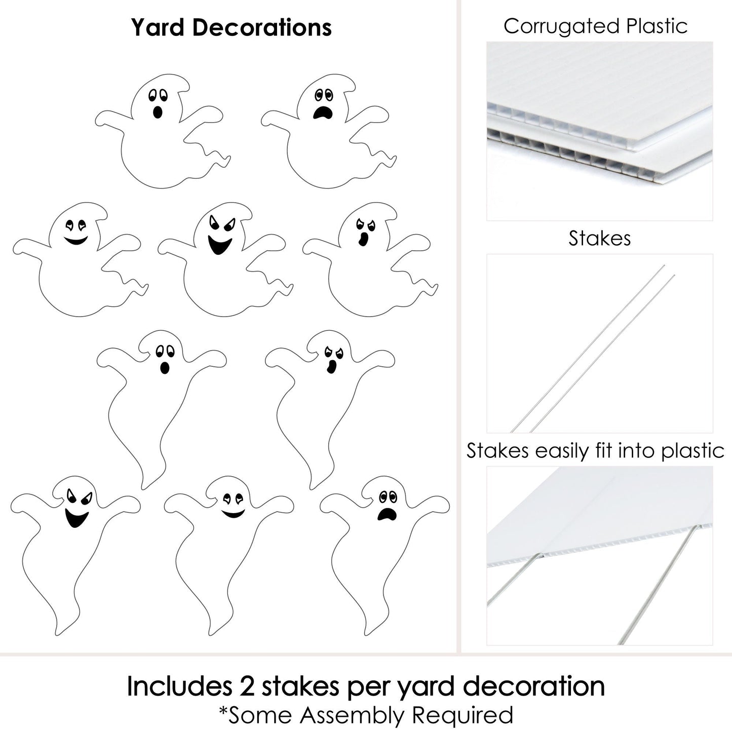 Spooky Ghost - Ghost Shape Lawn Decorations - Outdoor Halloween Yard Decorations - 10 Piece