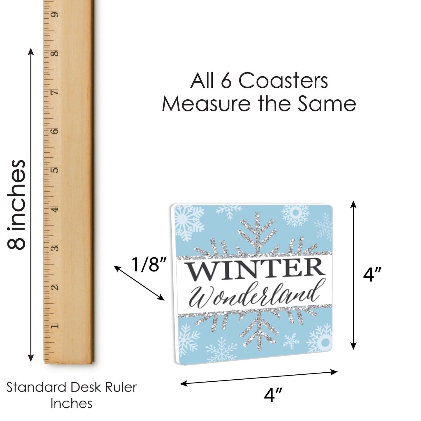 Winter Wonderland - Snowflake Holiday Party and Winter Wedding Decorations - Drink Coasters - Set of 6