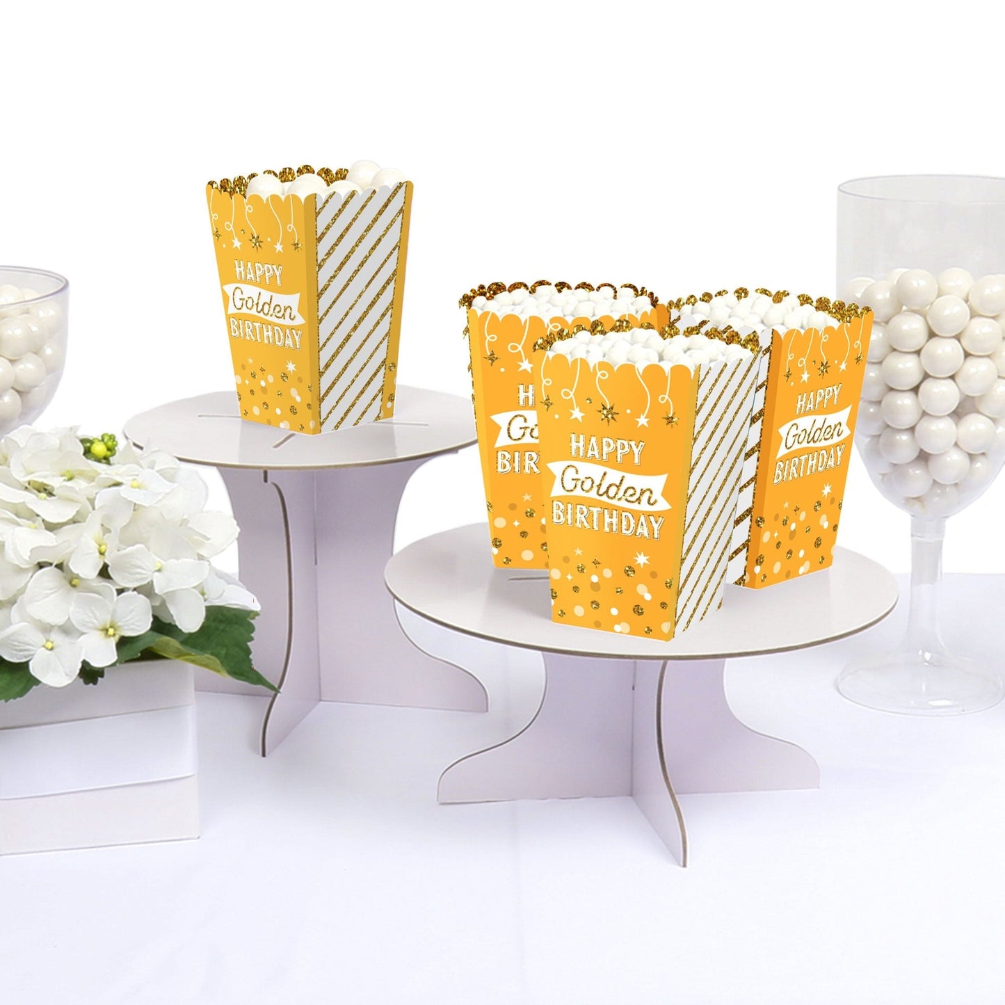 Golden Birthday - Happy Birthday Party Favor Popcorn Treat Boxes - Set of 12