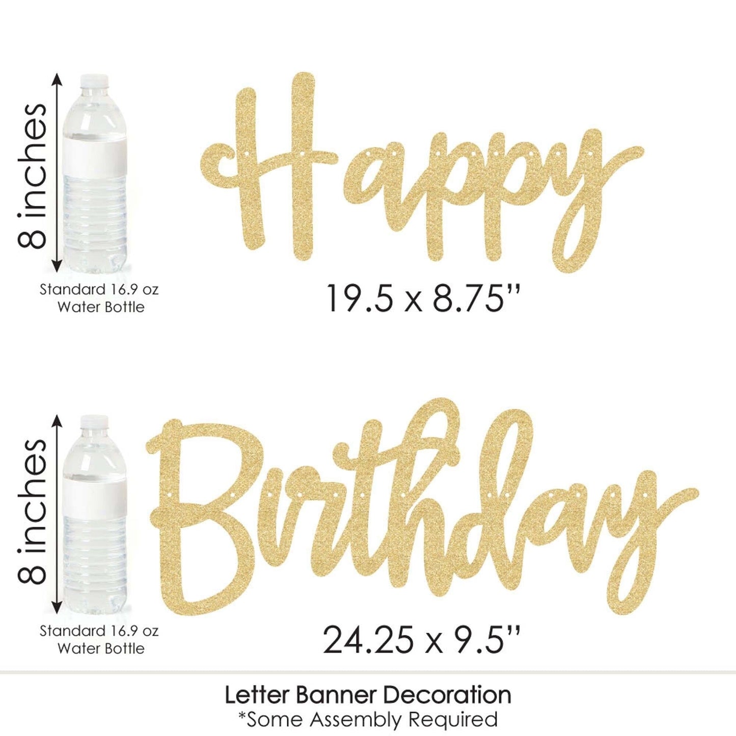 Adult 40th Birthday - Gold - Birthday Party Letter Banner Decoration - 36 Banner Cutouts and No-Mess Real Gold Glitter Happy Birthday Banner Letters
