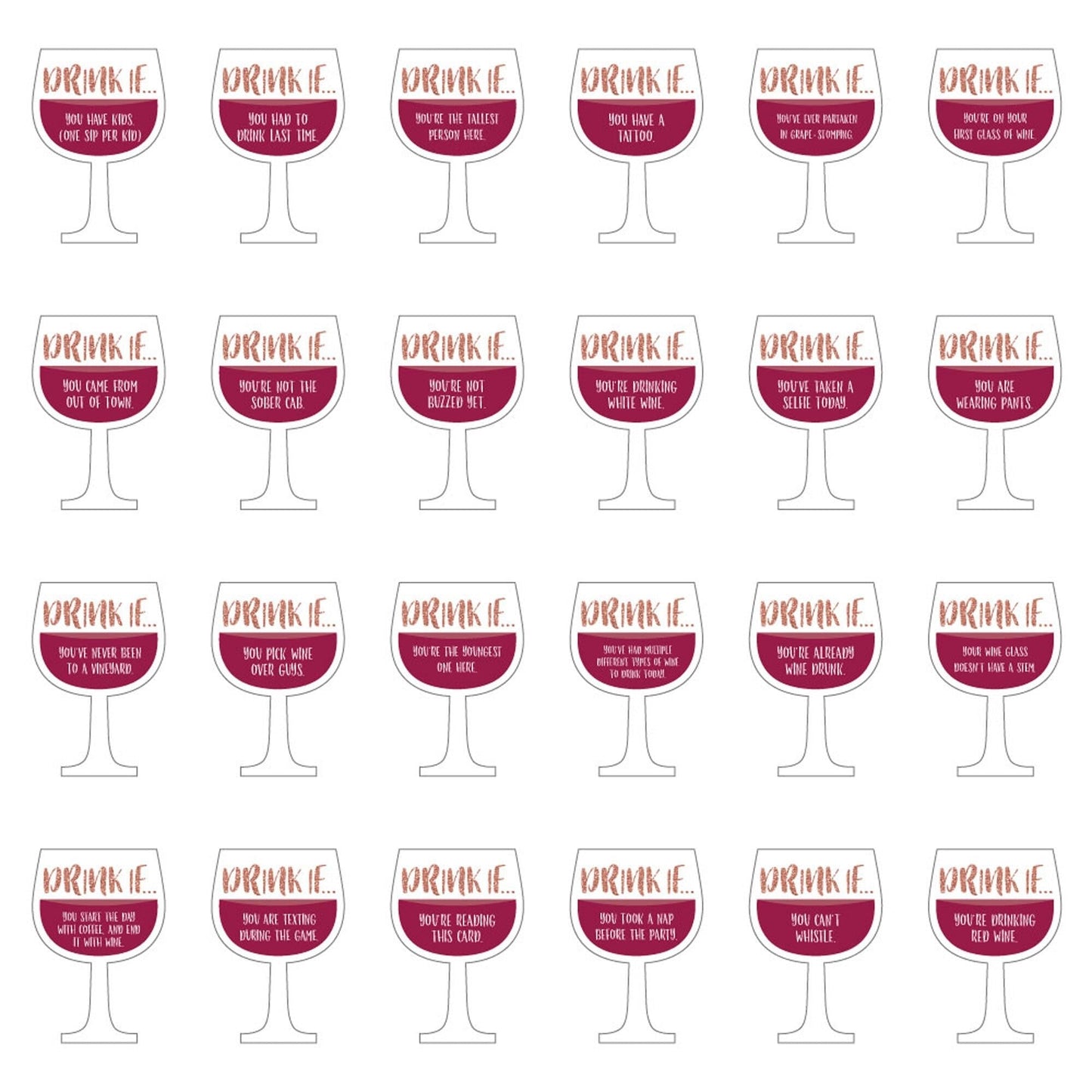 Drink If Game - But First, Wine - Wine Tasting Party Game - Set of 24
