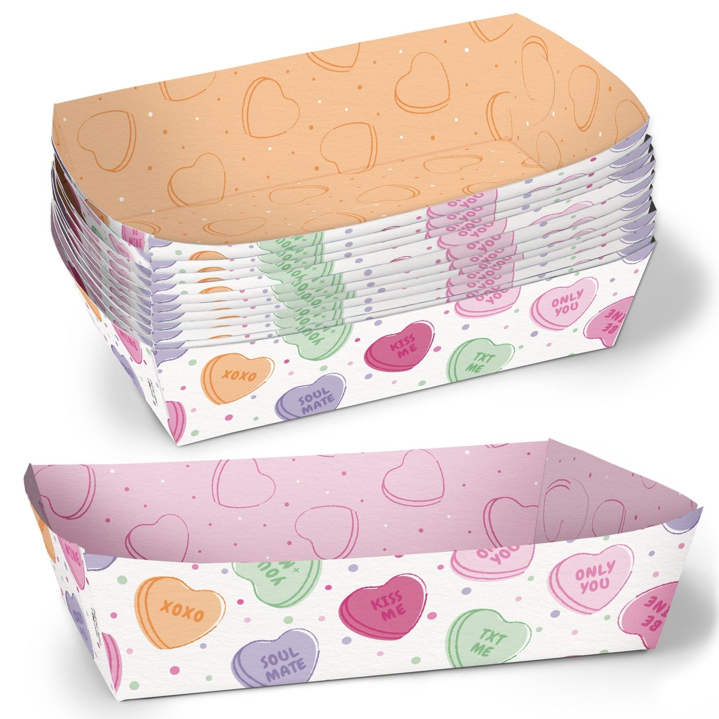 Valentine Hearts Party Paper Food Trays - 12 Ct