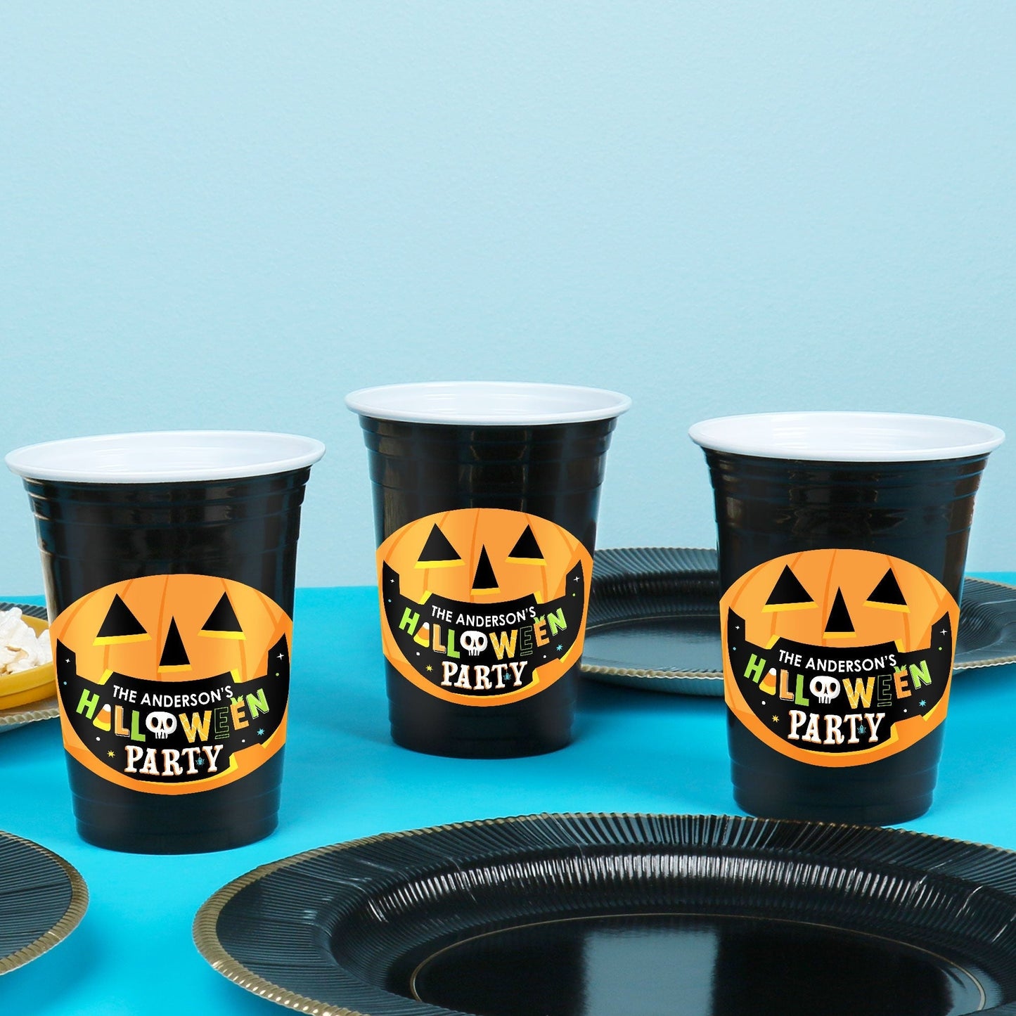 Custom Text Party Cups - Jack-O'-Lantern Halloween - 16 Ct