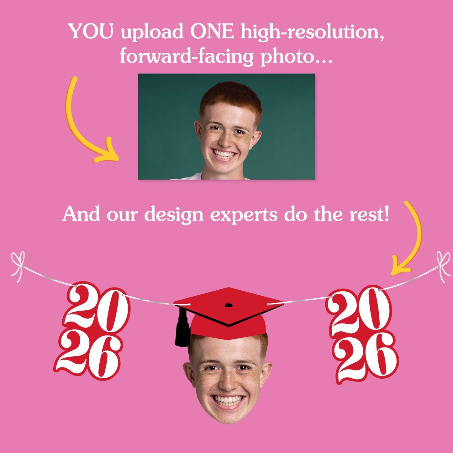 Custom Face Red Graduation Garland Banner