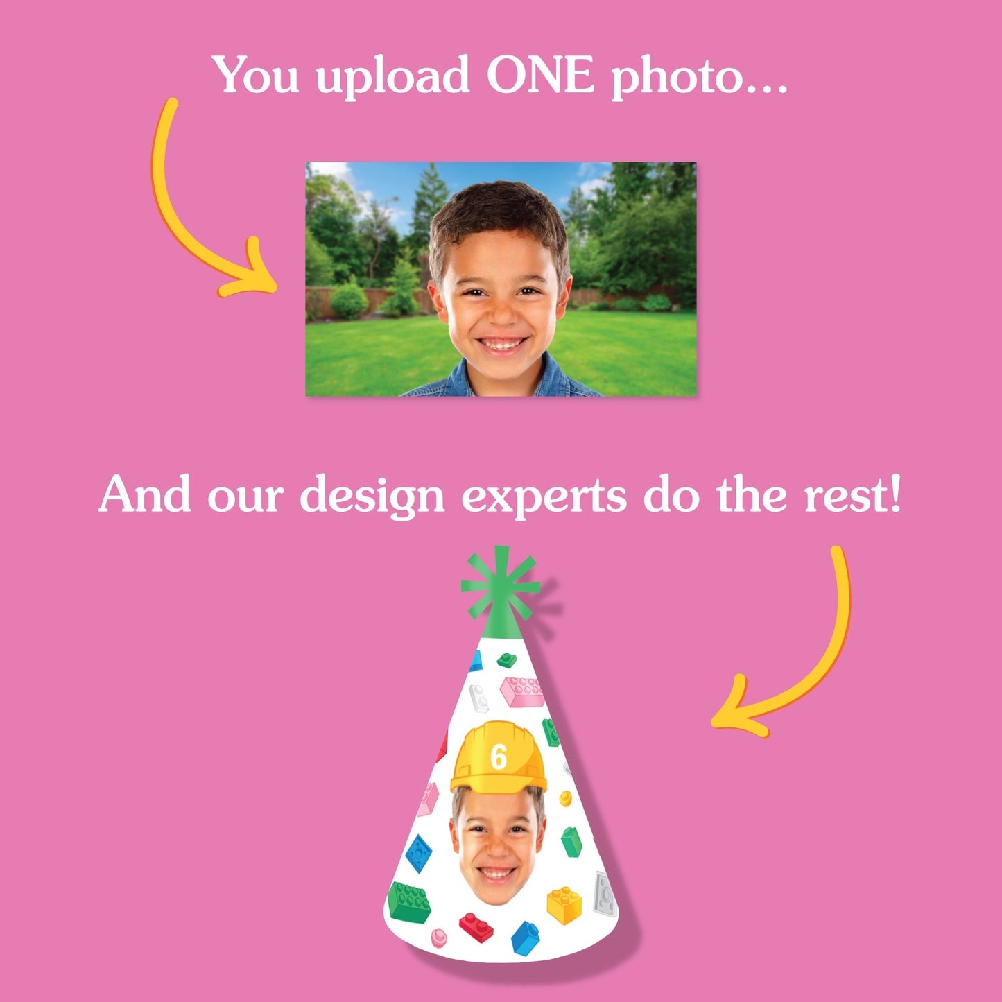 Custom Face Building Blocks Cone Hat - 8 Ct