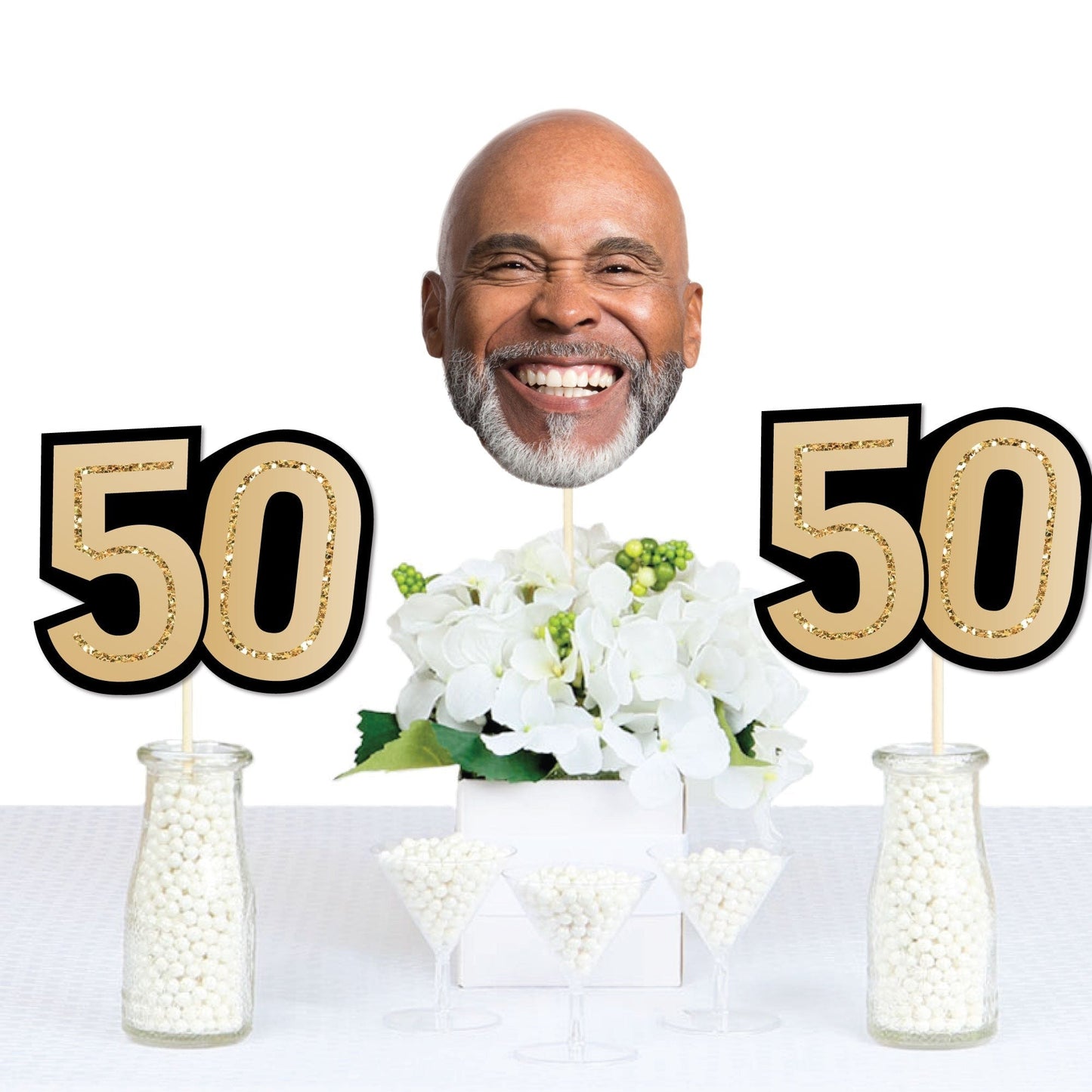 Custom Photo 50th Birthday Face Cutout Essentials - 20 Ct