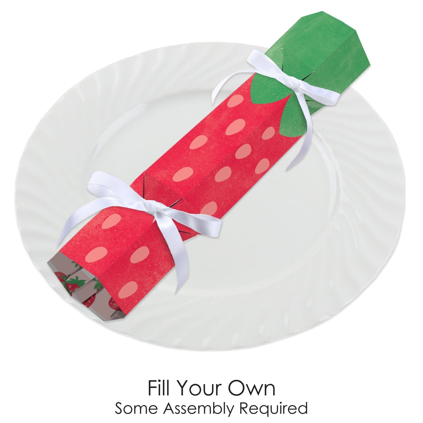 Berry Sweet Strawberry - No Snap Fruit Themed Birthday Party or Baby Shower Party Table Favors - DIY Cracker Boxes - Set of 12