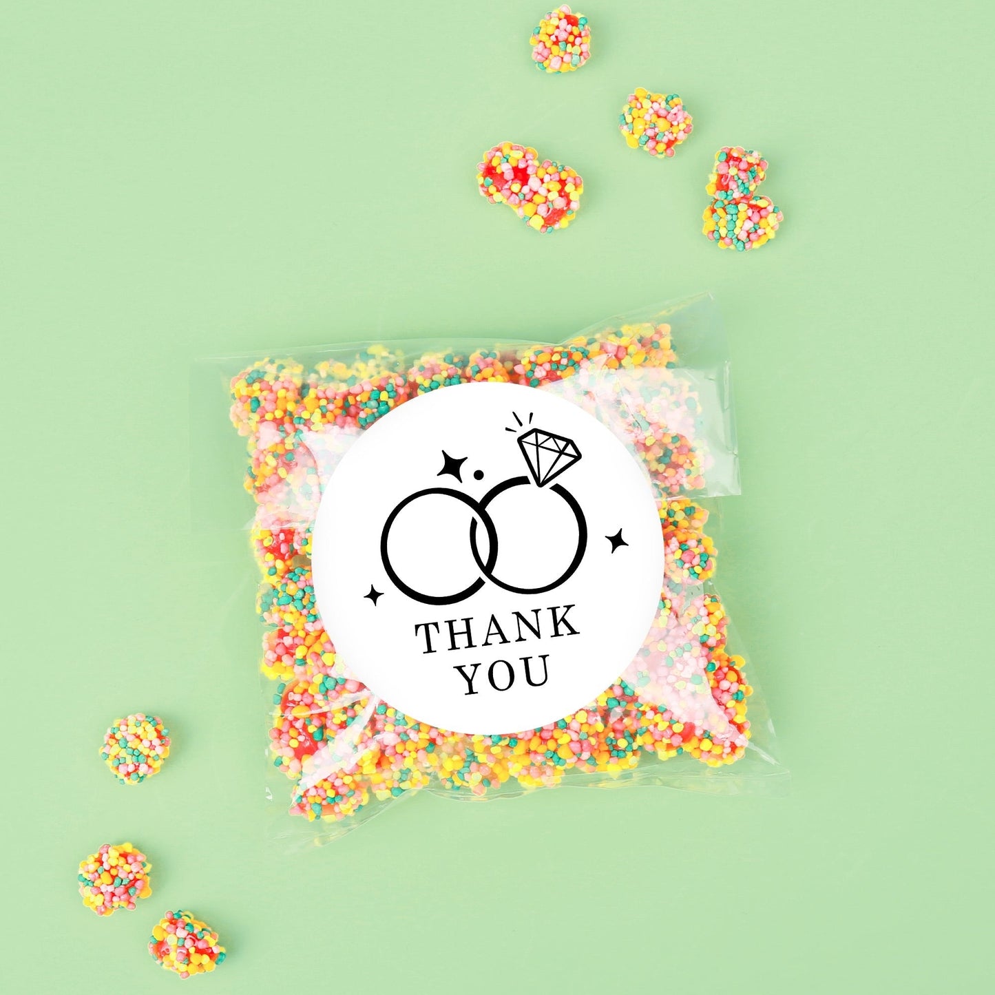 Wedding Thank You Stickers & Clear Cookie Bags - 25 Ct