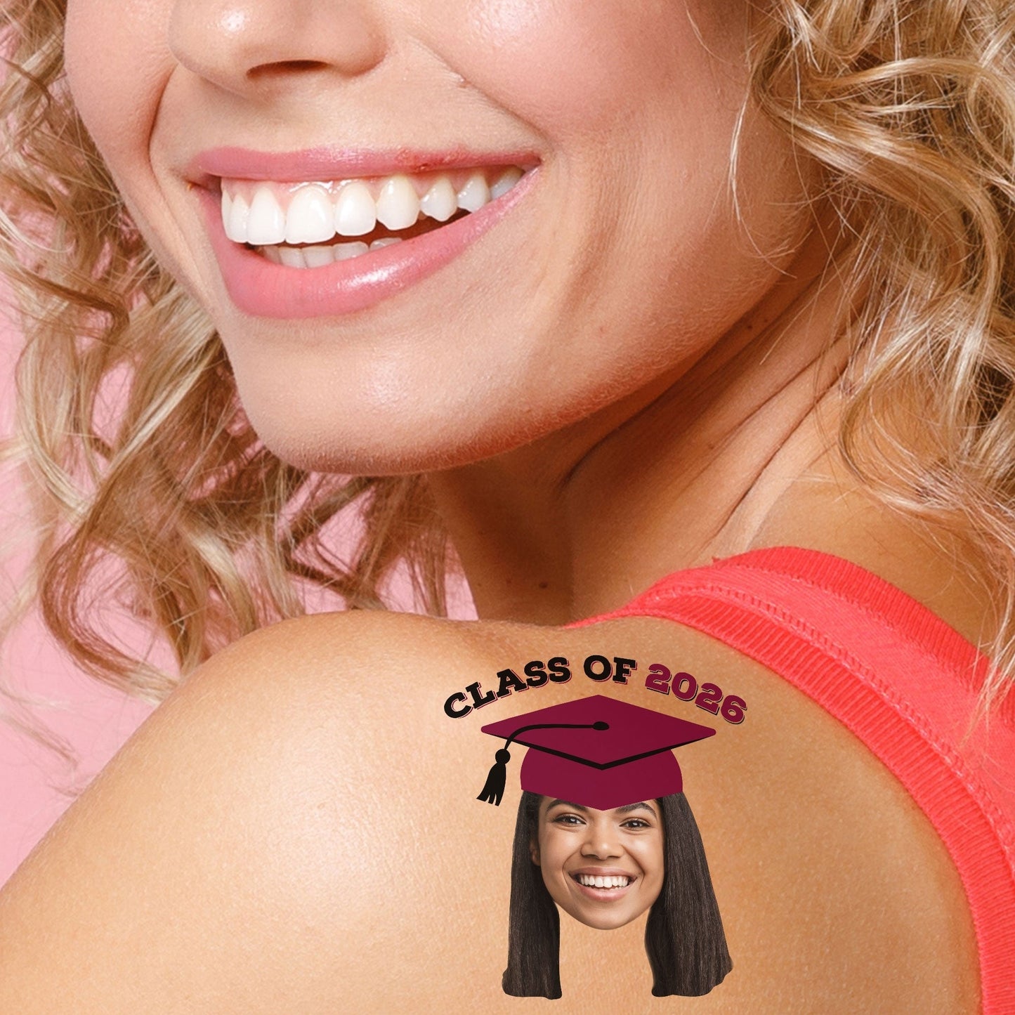 Custom Maroon Grad Cap Temporary Tattoos - 12 Ct