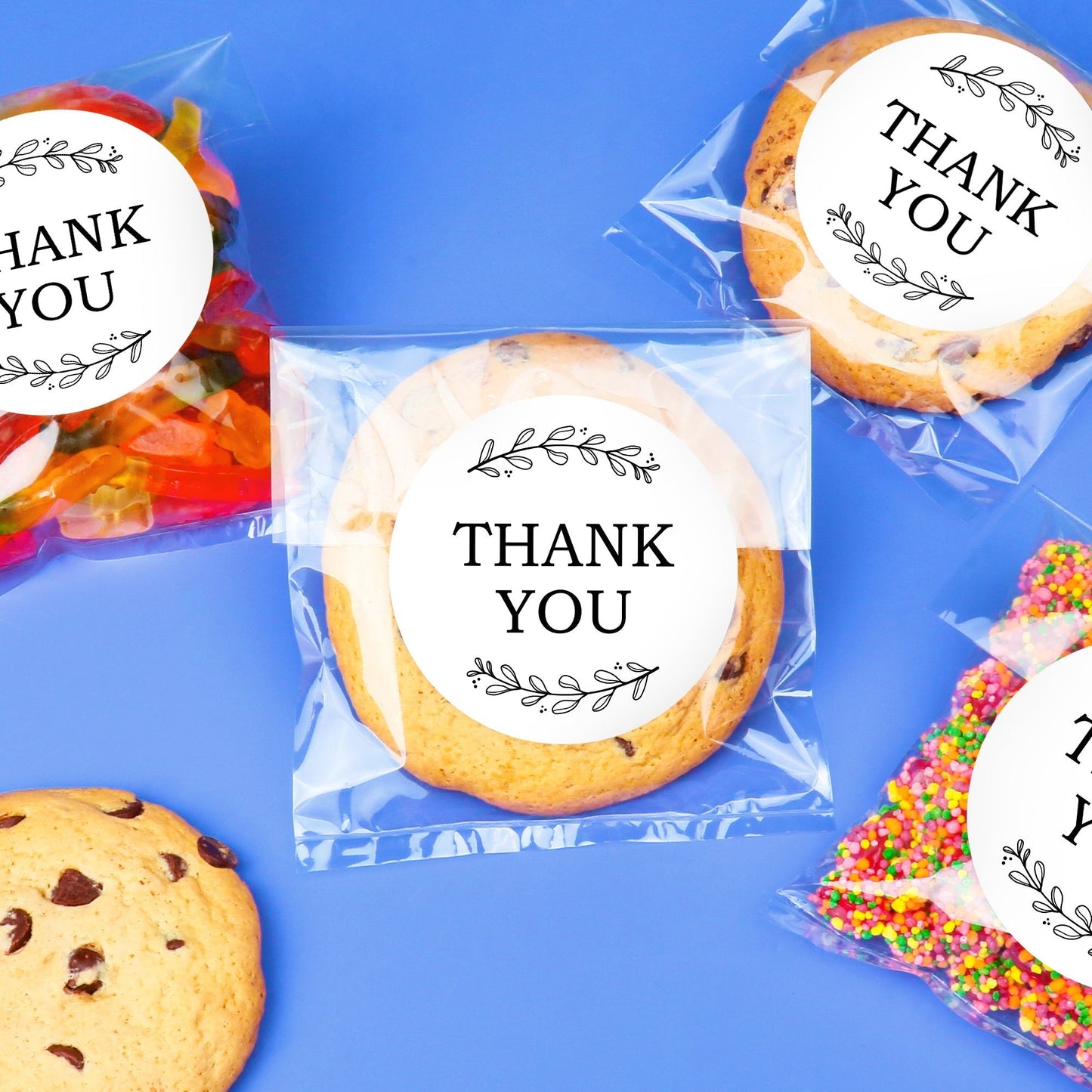 Rustic Wedding Thank You Stickers & Clear Cookie Bags - 25 Ct