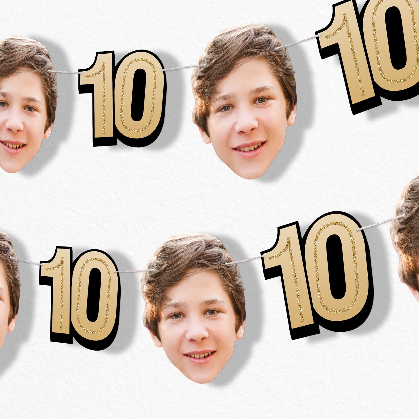 Custom Face 10th Birthday Garland Banner