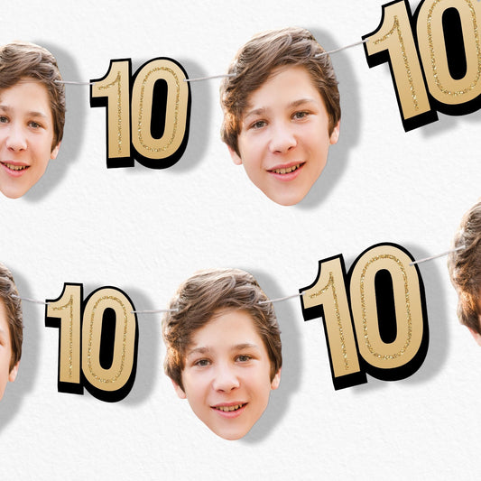 Custom Face 10th Birthday Garland Banner
