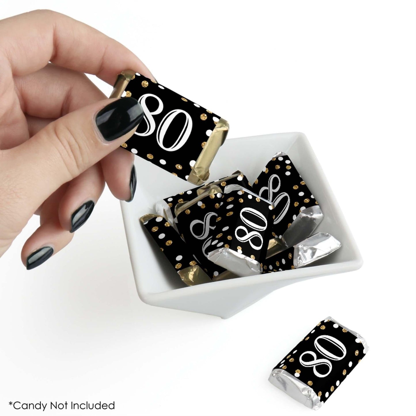 Adult 80th Birthday - Gold - Mini Candy Bar Wrapper Stickers - Birthday Party Small Favors - 40 Count