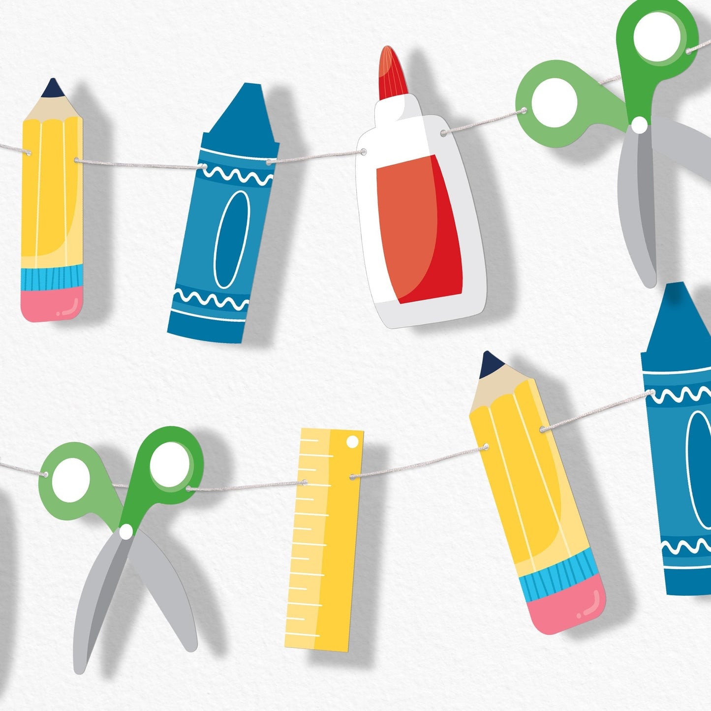 School Supplies Garland Banner - 15 Pc