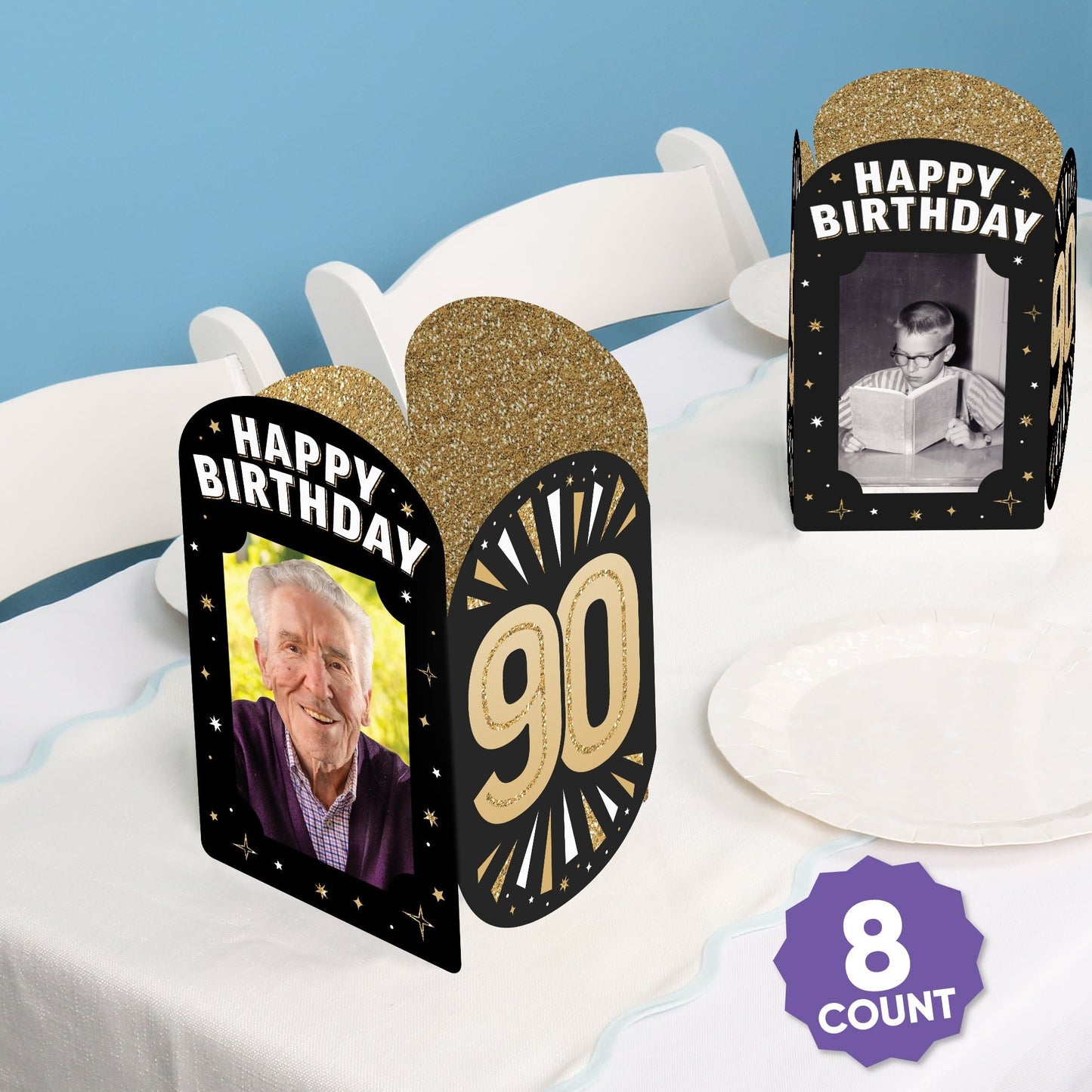 90th Birthday Photo Centerpieces - 8 Ct