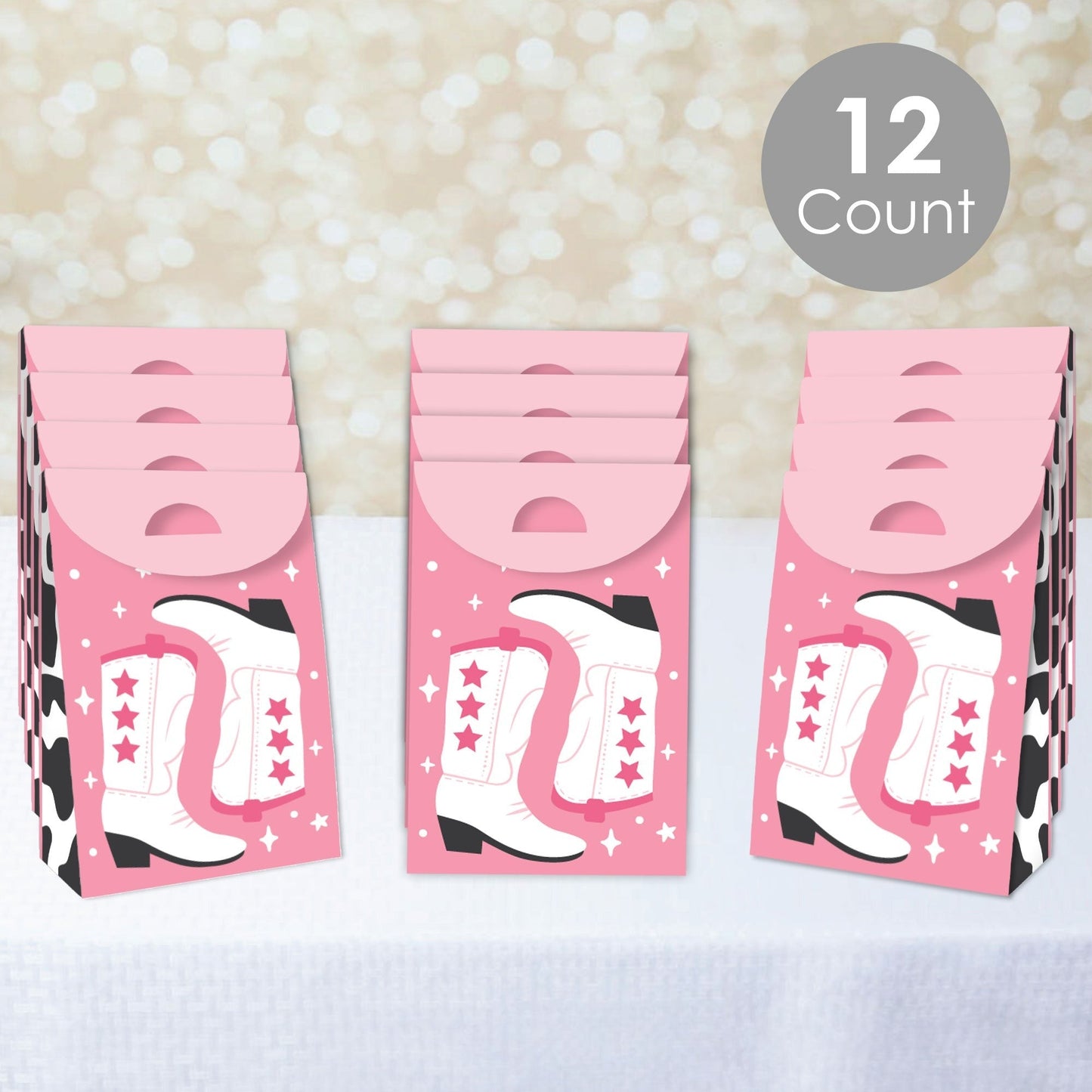 Rodeo Cowgirl - Pink Western Gift Favor Bags - Party Goodie Boxes - Set of 12