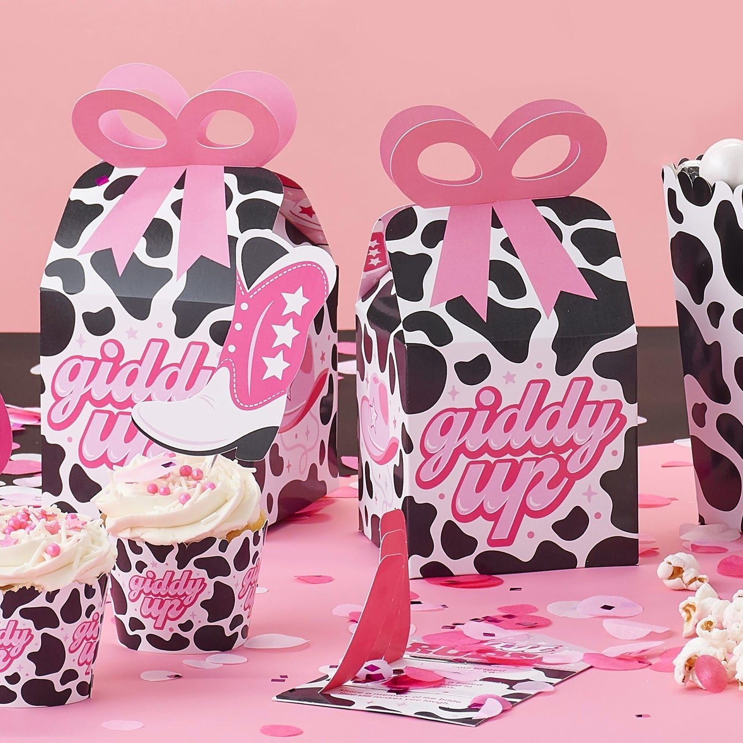 Rodeo Cowgirl - Square Favor Gift Boxes - Pink Western Party Bow Boxes - Set of 12