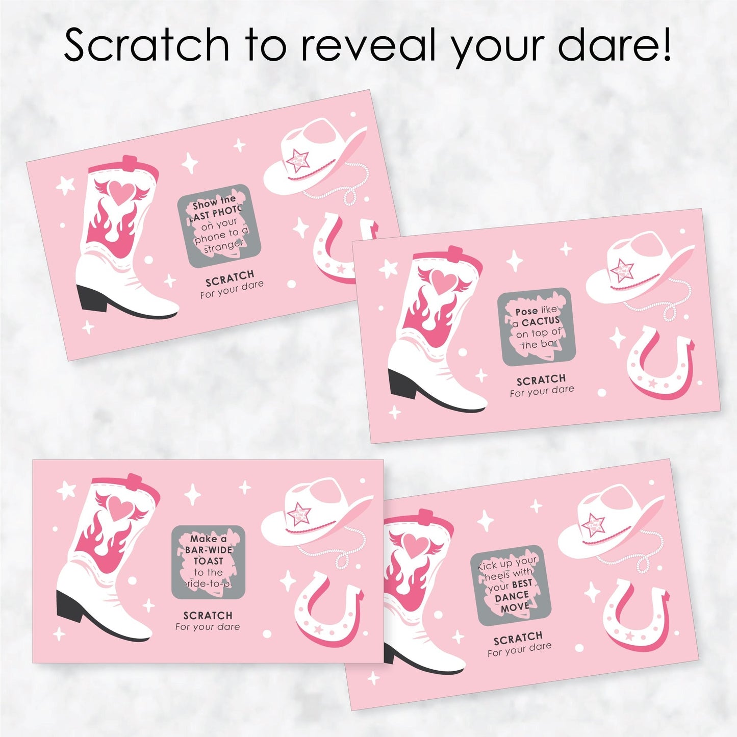 Last Rodeo - Pink Cowgirl Bachelorette Party Game Scratch Off Dare Cards - 22 Count