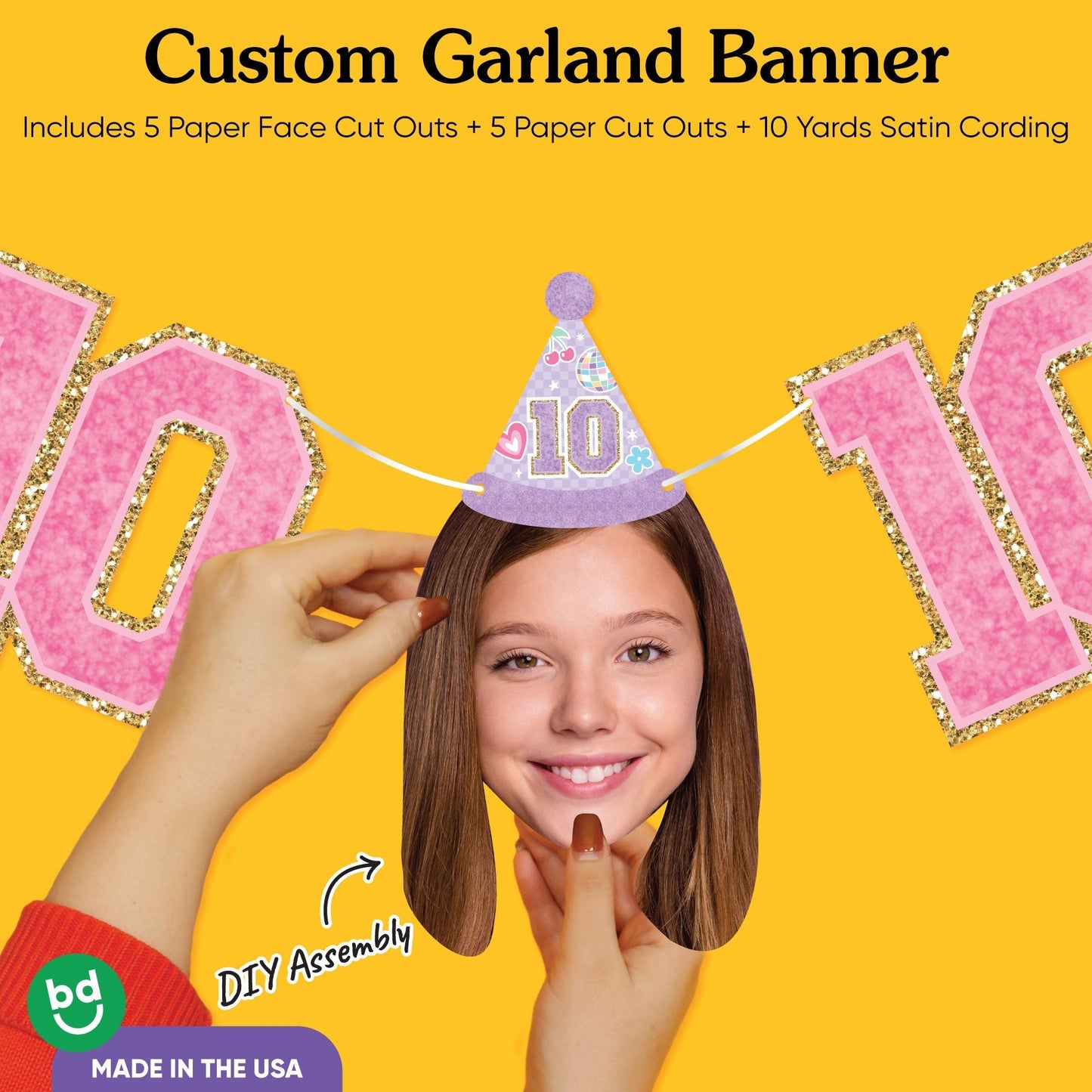 Custom Face Garland Banner - Preppy 10th Birthday Girl
