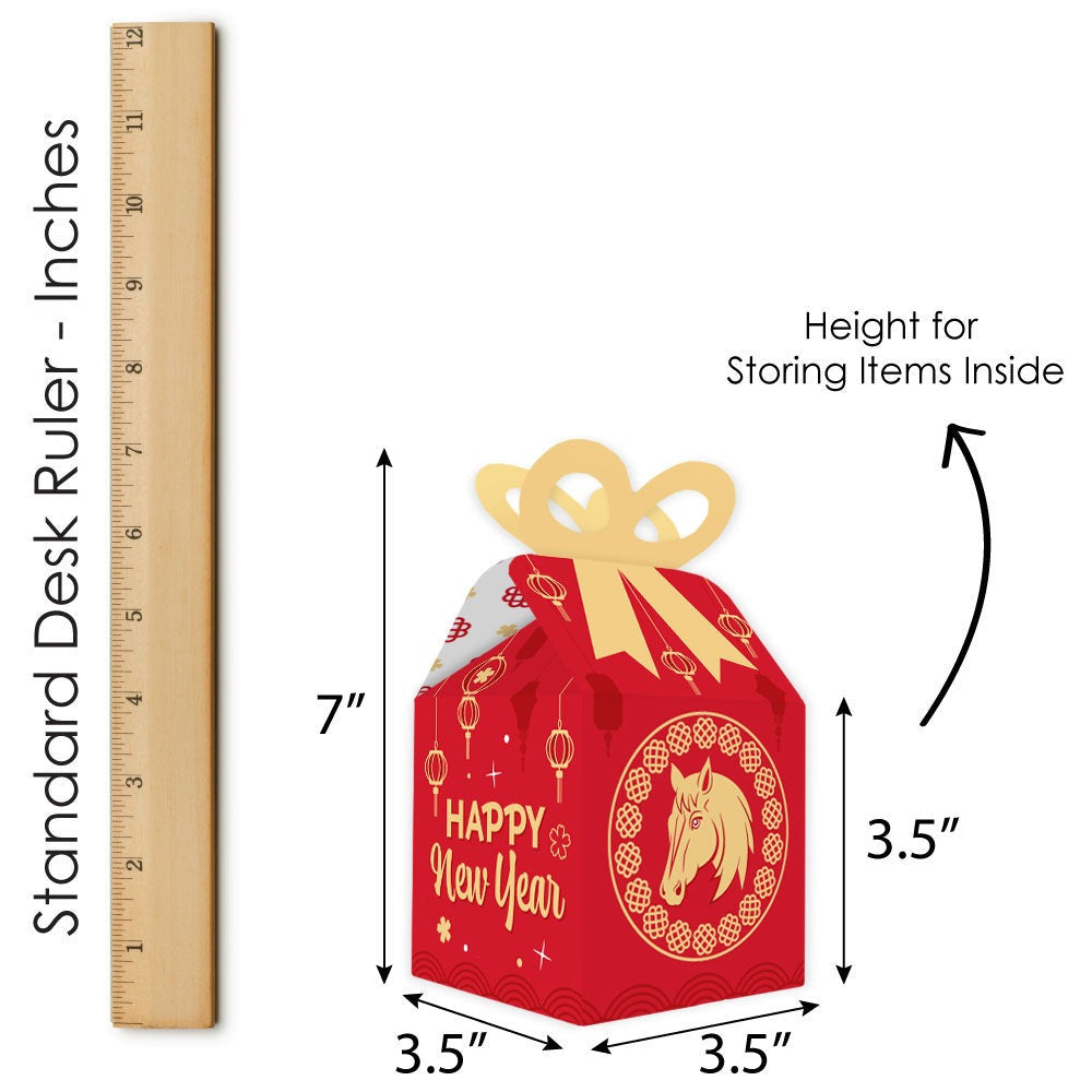 Lunar New Year - Square Favor Gift Boxes - 2026 Year of the Horse Bow Boxes - Set of 12
