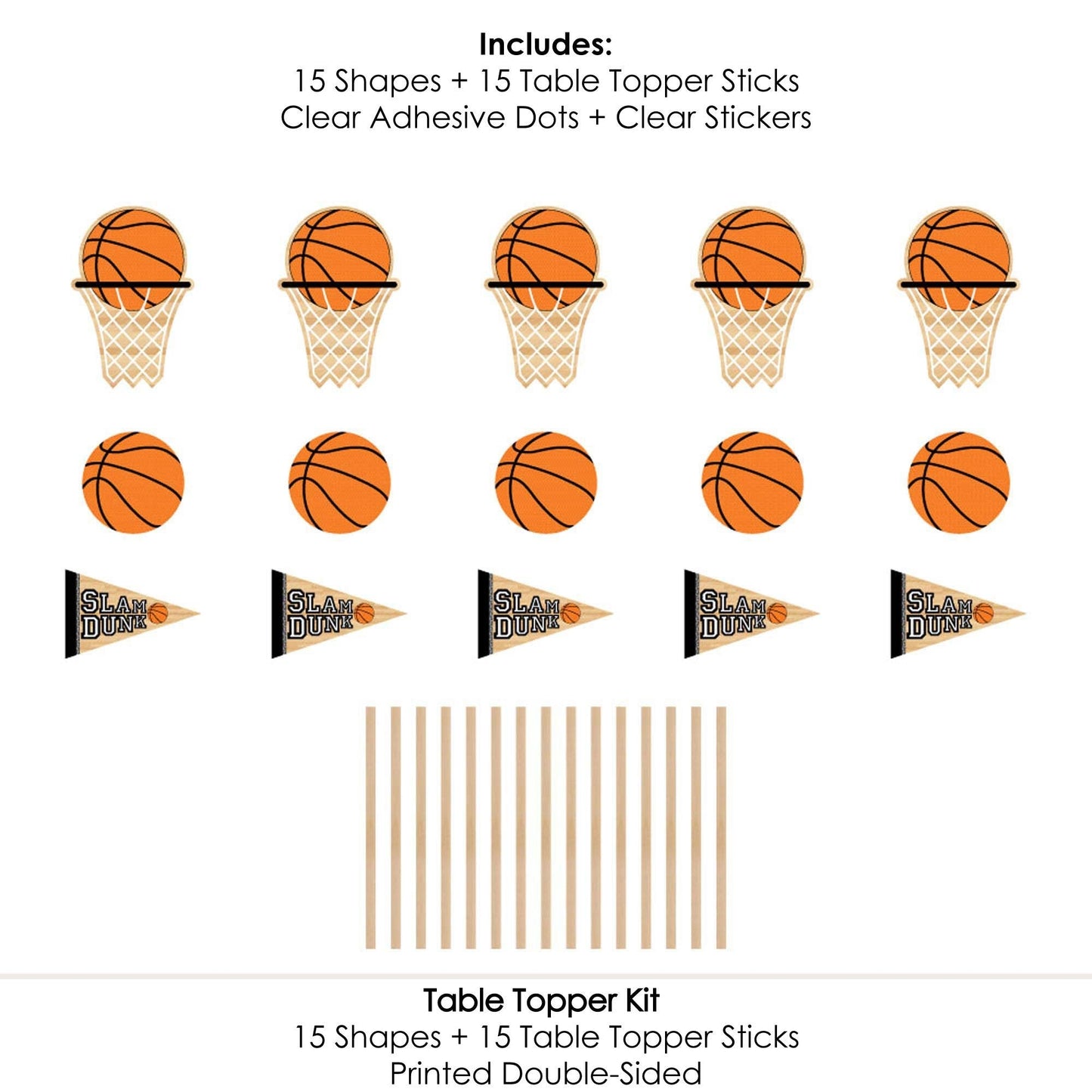 Nothin' But Net - Basketball - Baby Shower or Birthday Party Centerpiece Sticks - Table Toppers - Set of 15