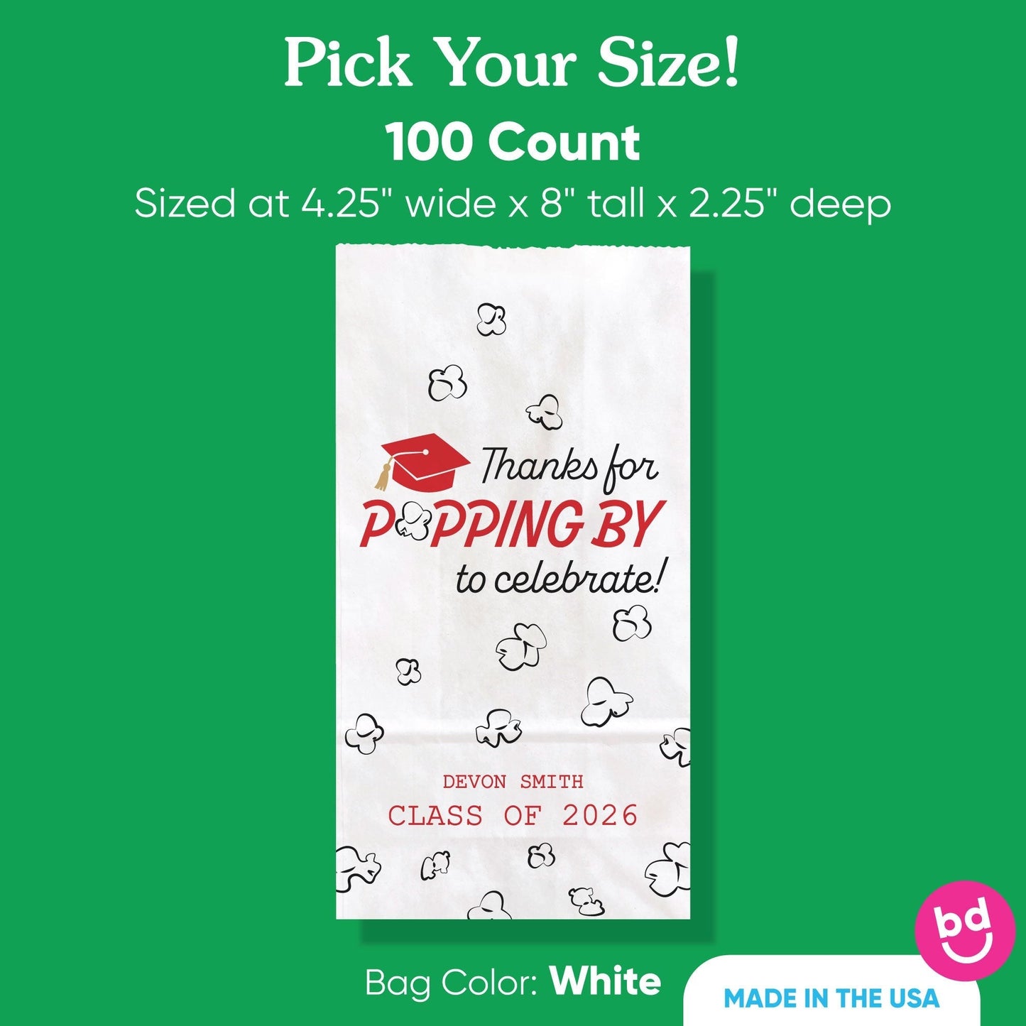 Custom Text Popcorn Bags - Red Grad - 100 Ct