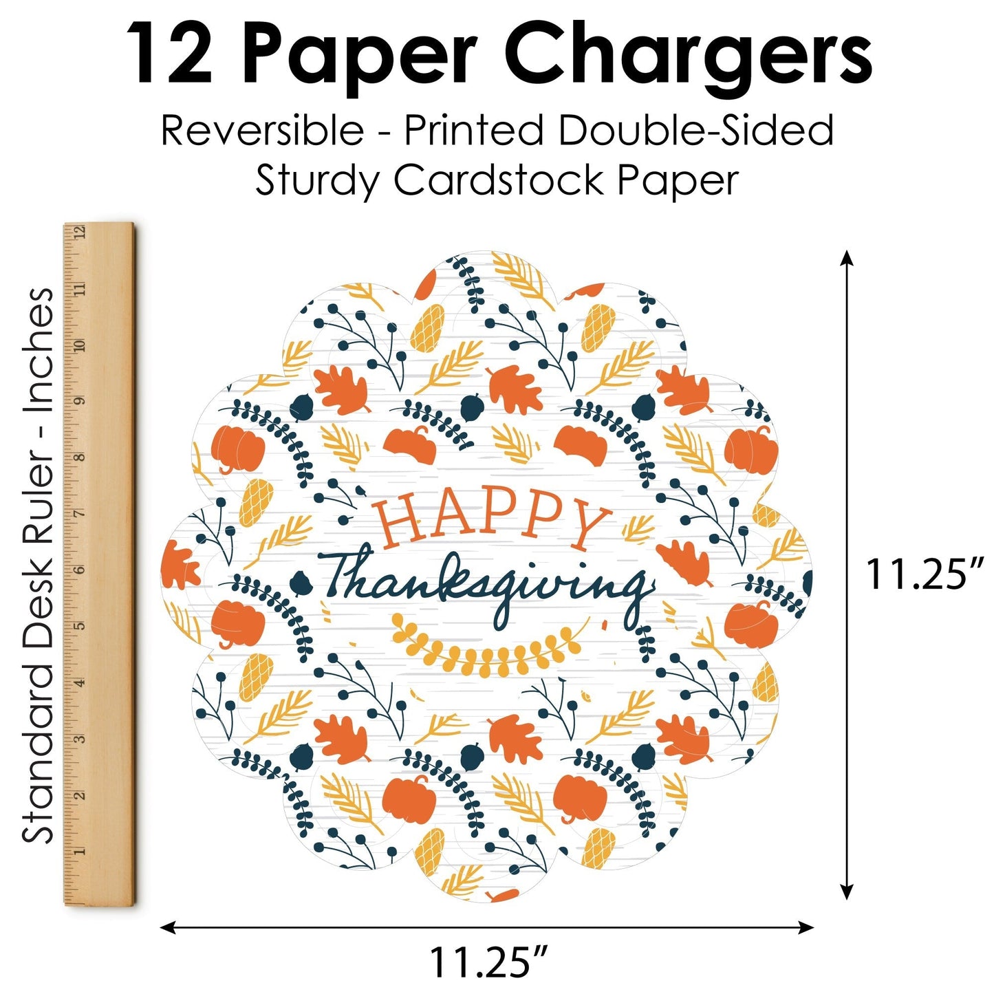 Happy Thanksgiving - Fall Harvest Party Round Table Decorations - Paper Chargers - Place Setting For 12