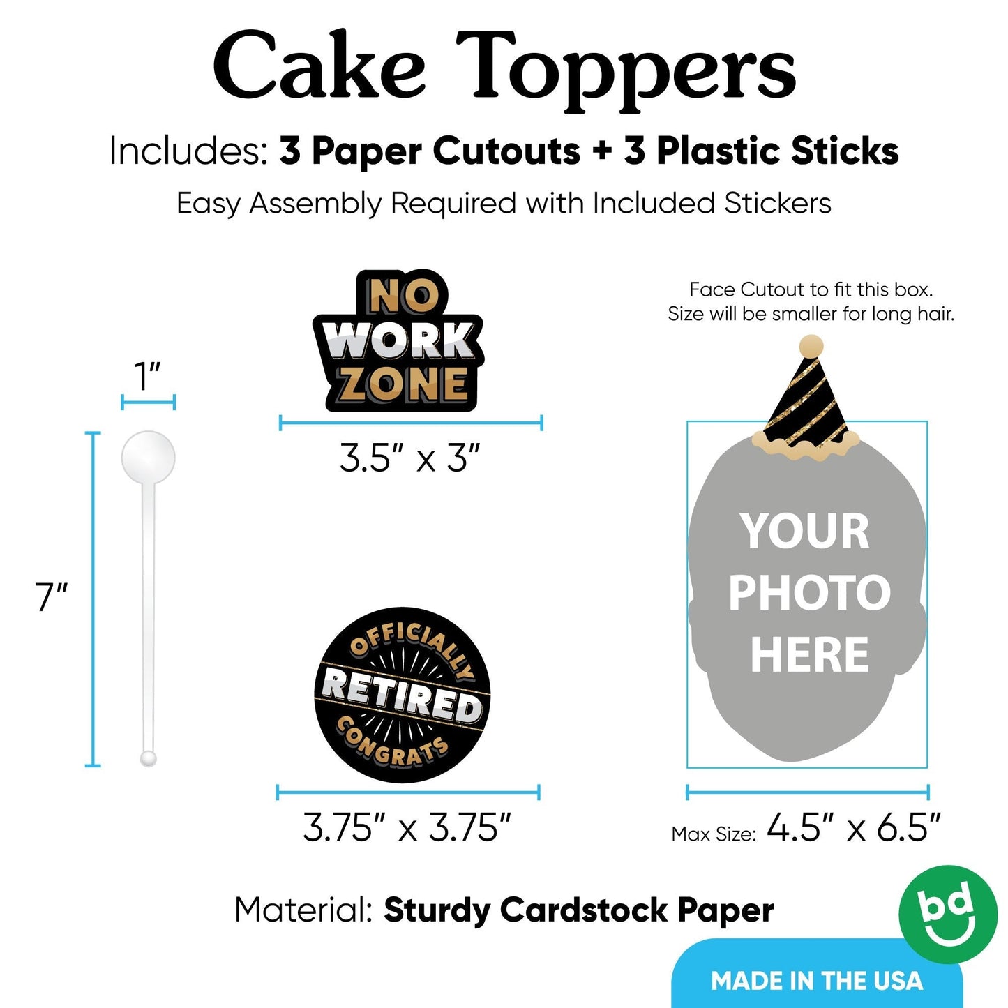 Custom Photo Retirement Cake Topper - 3 Pc