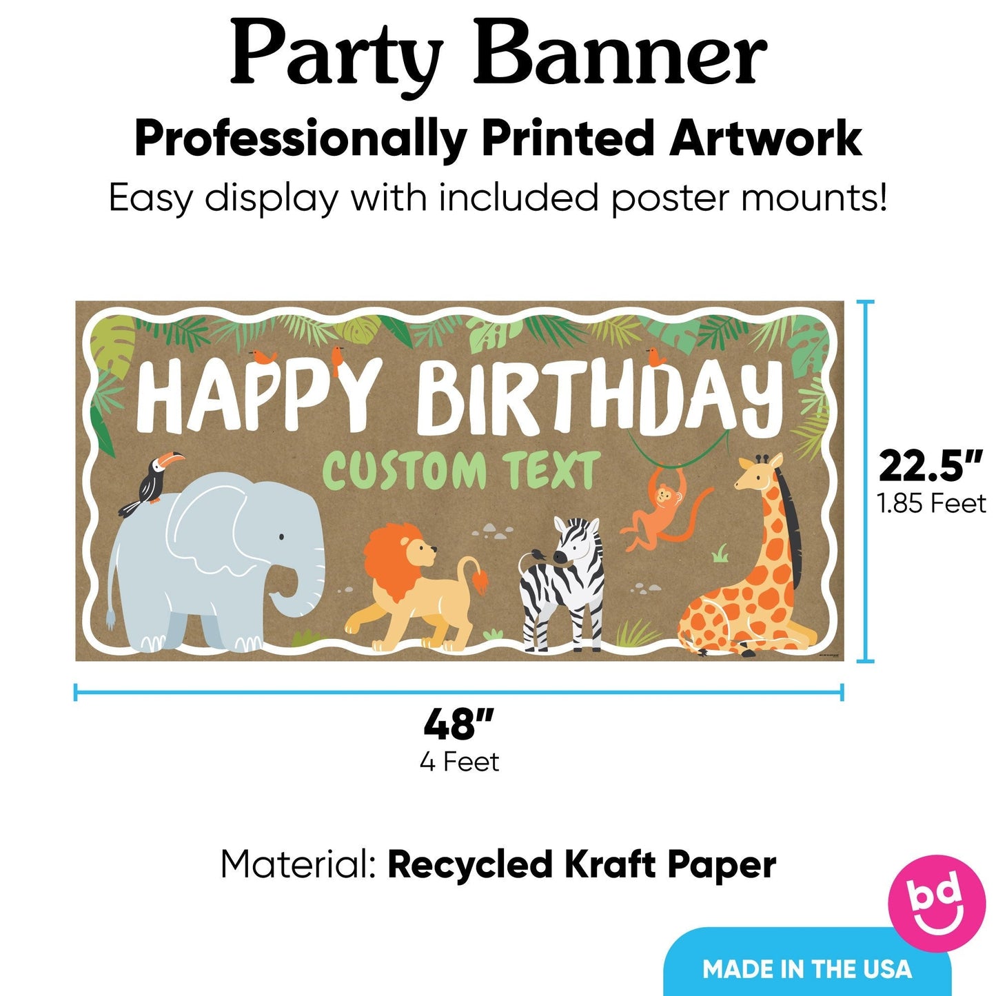 Custom Text Safari Animals Kraft Banner