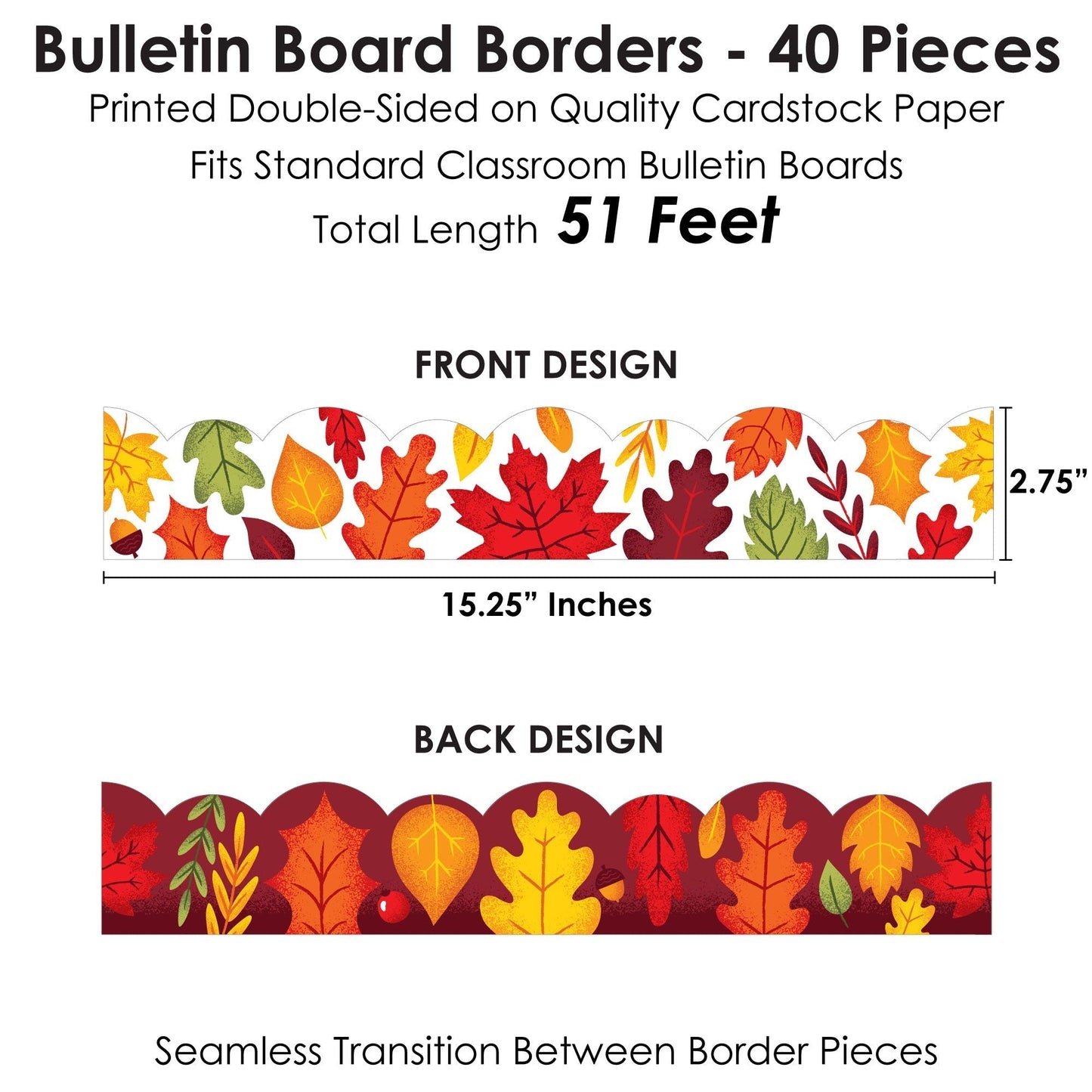 Fall Leaves - Scalloped Classroom Decor - Bulletin Board Borders - 51 Feet