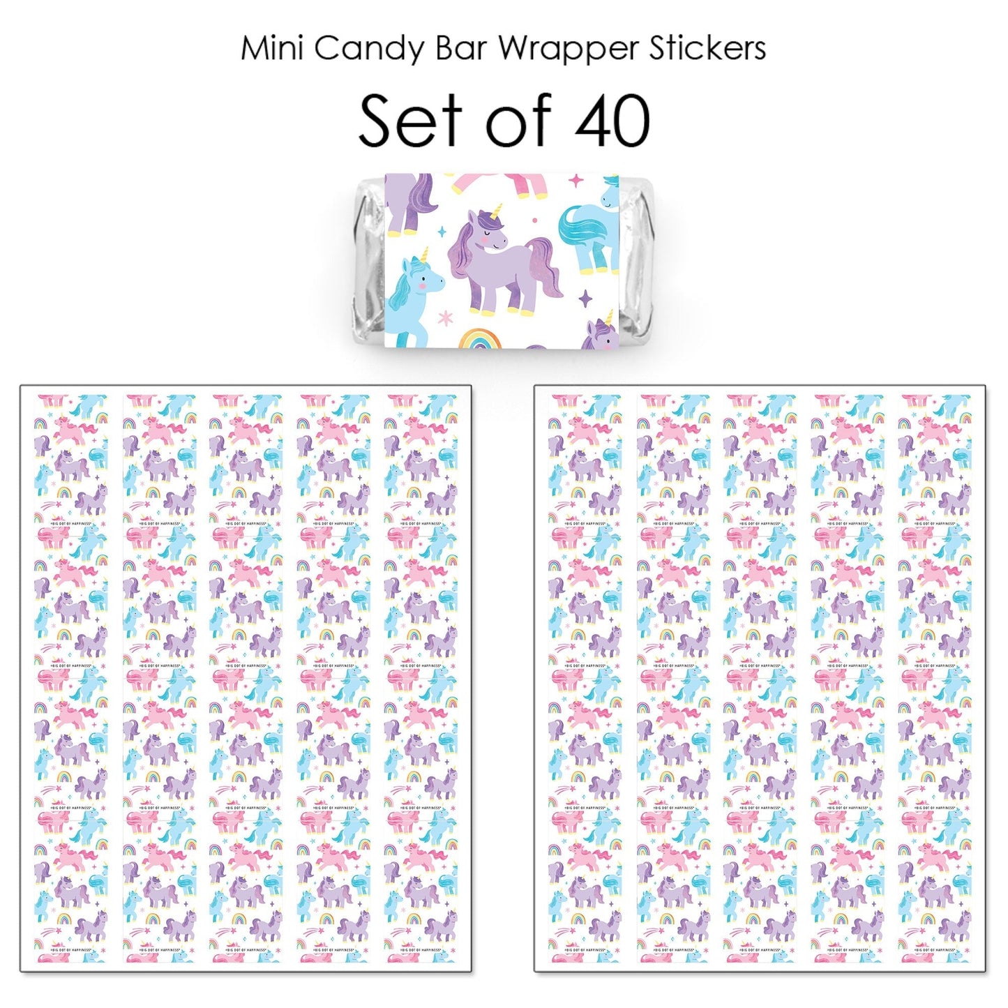 Unicorn Mini Candy Bar Wrapper Stickers - 40 Ct